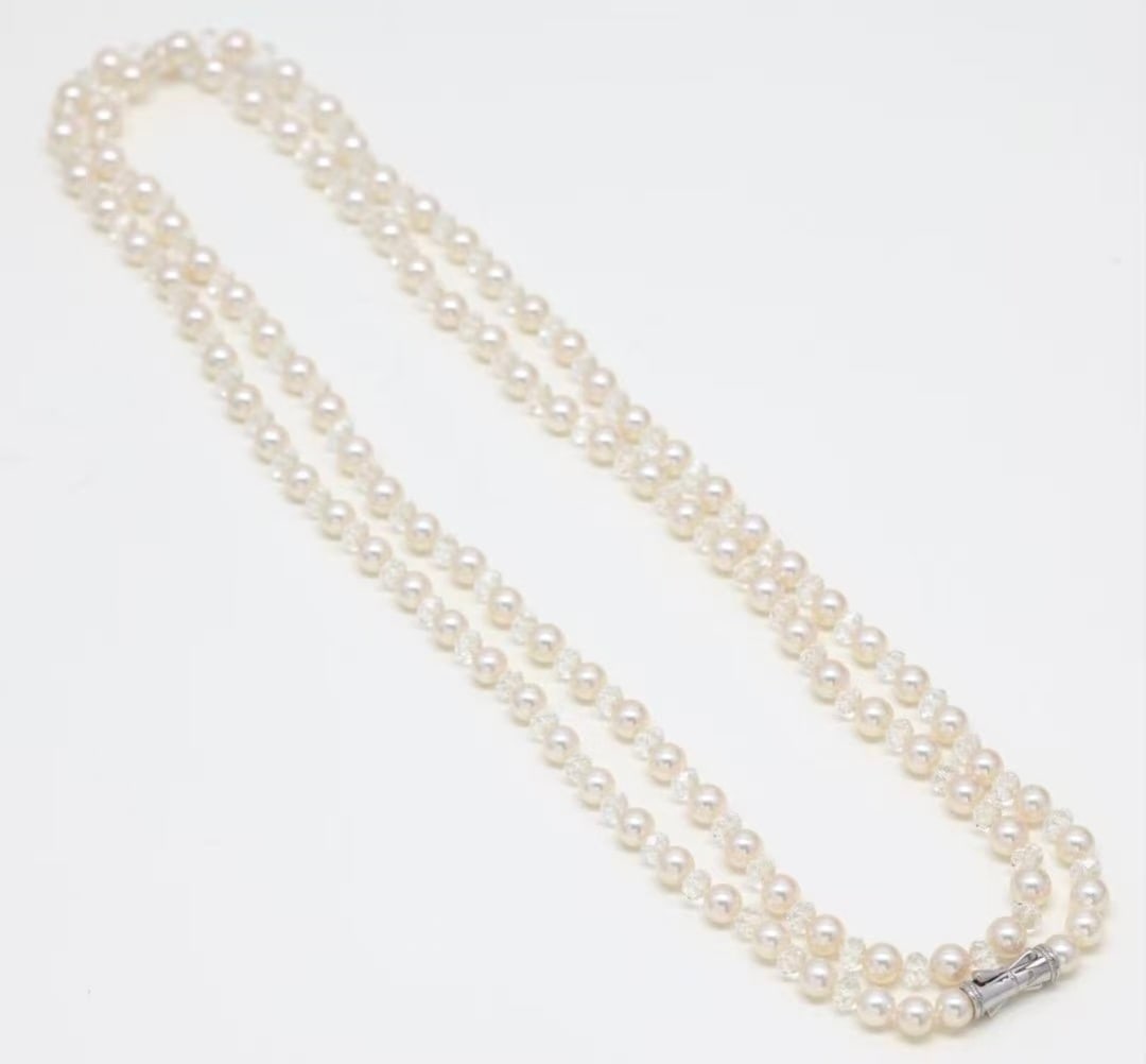 TASAKI 7.0-7.5mm Pearl Crystal Necklace: Type: Necklace Metal:Pearl;Quartz Size:116cm Diamond:N/A Signed By: Tasaki