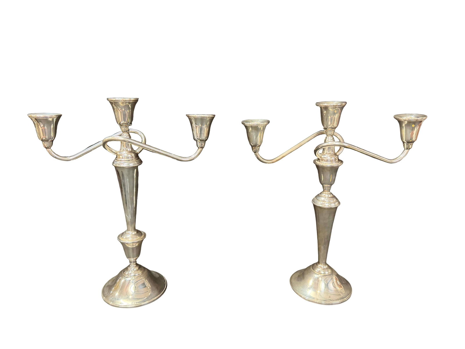 PAIR OF STERLING SILVER DOUBLE ARMED CANDLE STICKS 12"H X 10 1/2" W (1 of 3)