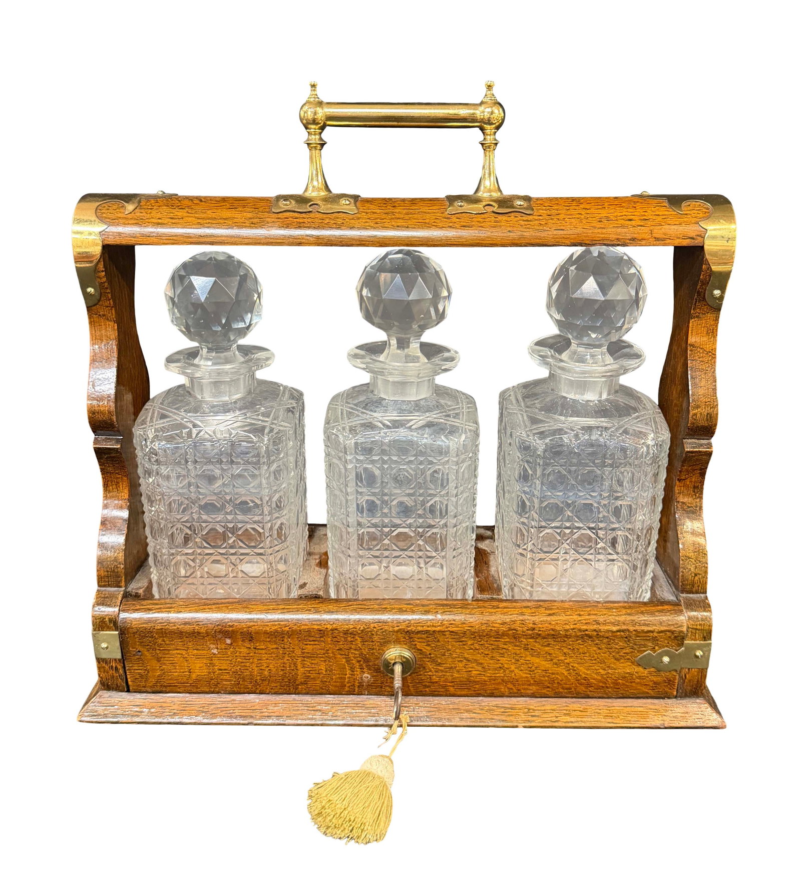TANTALUS SET WITH 3 GLASS BOTTLES 14"H X 14"W X 5"D (1 of 3)