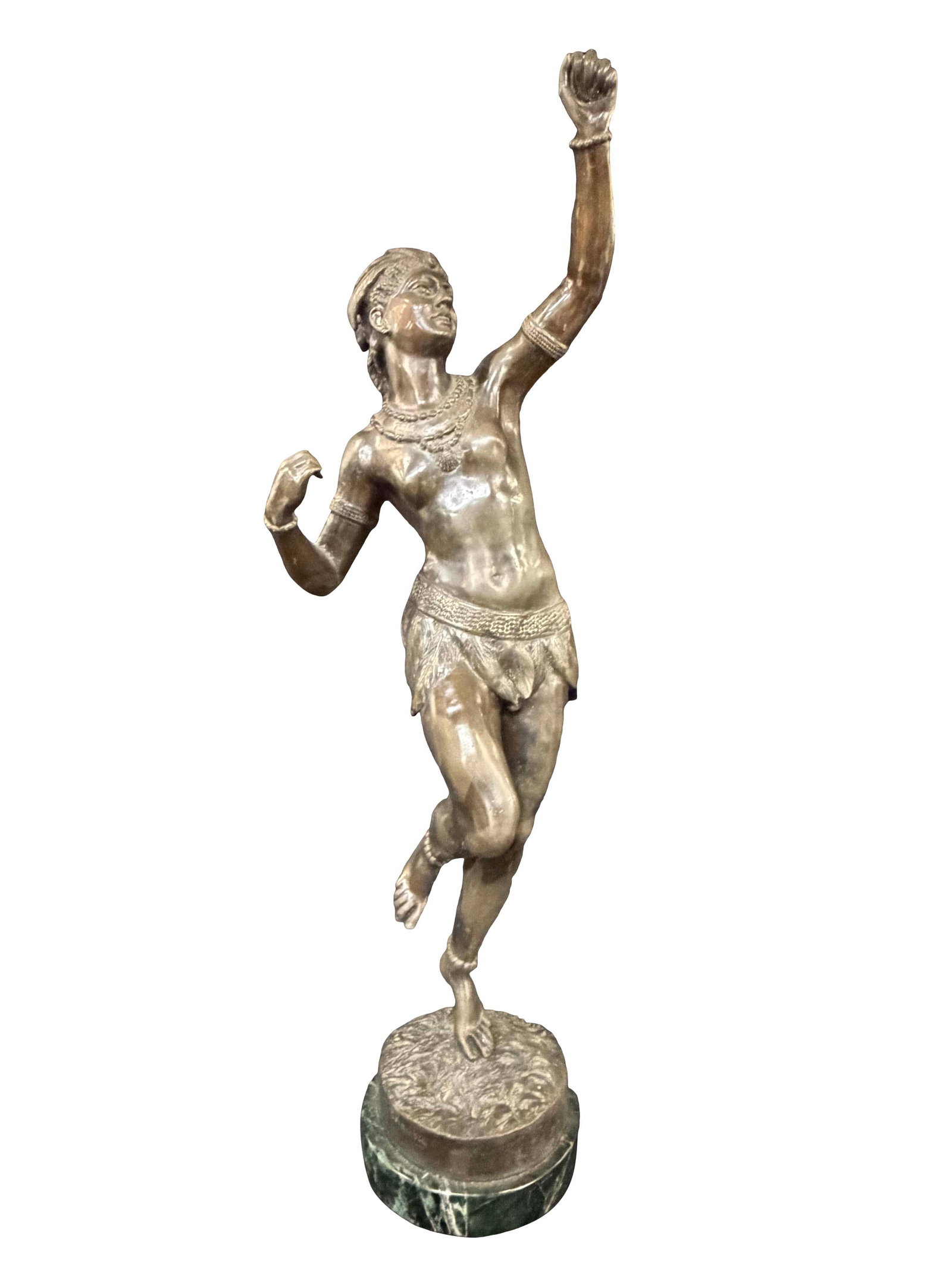 BRONZE DANCING INDIAN GIRL ON MARBLE BASE SIGNED C. KAUBA, 29"H (1 of 2)
