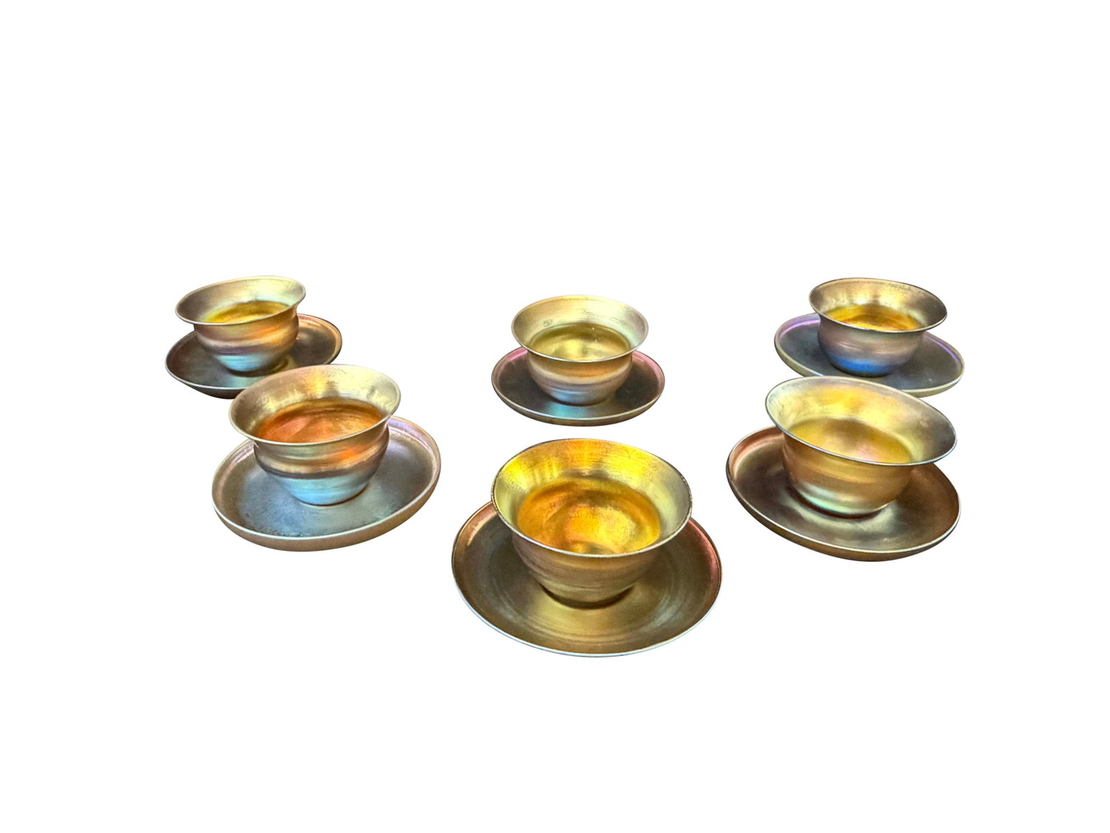 TIFFANY BOWL AND SAUCER SET OF 6, BOWL 4"H X 2 1/2"W , SAUCER IS 5"W ( EACH) (1 of 3)