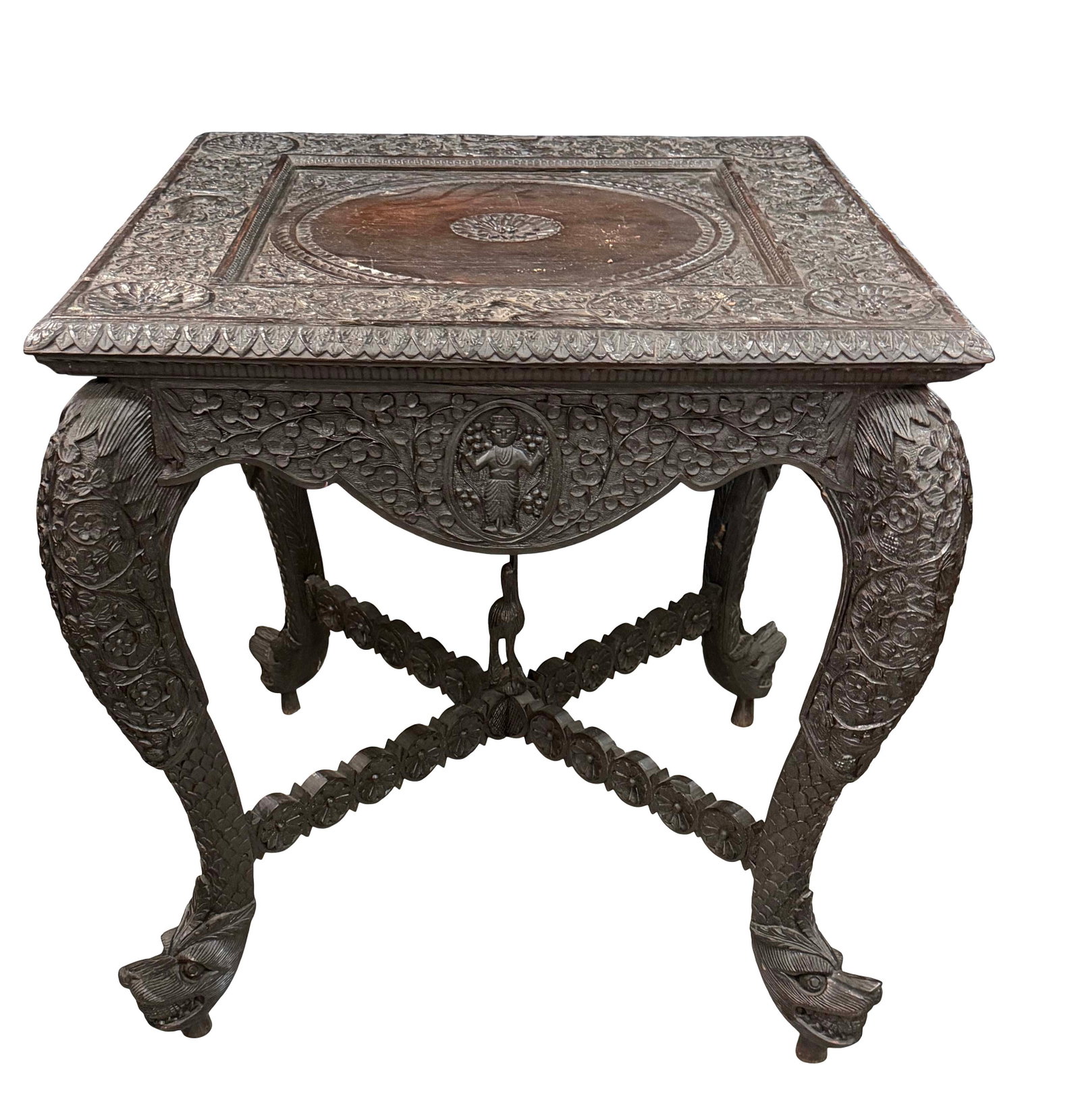 SQUARE BURMESE ORNATE CENTER TABLE 28"H X 27"W (1 of 2)