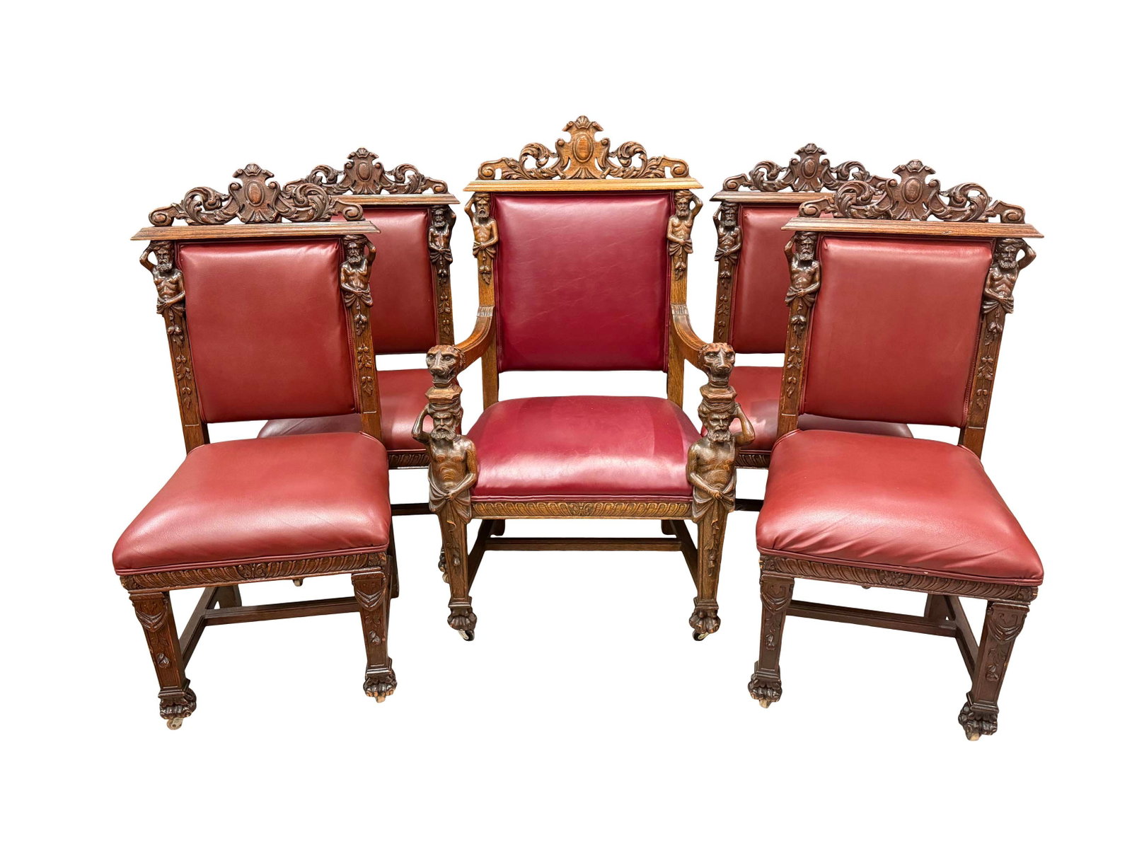 ATTR: R.J. HORNER - 5PC DINING CHAIR SET, ORIGINAL FINISH AMERICAN OAK, 1 ARM 47"H X 30"W X 24"D, (1 of 5)