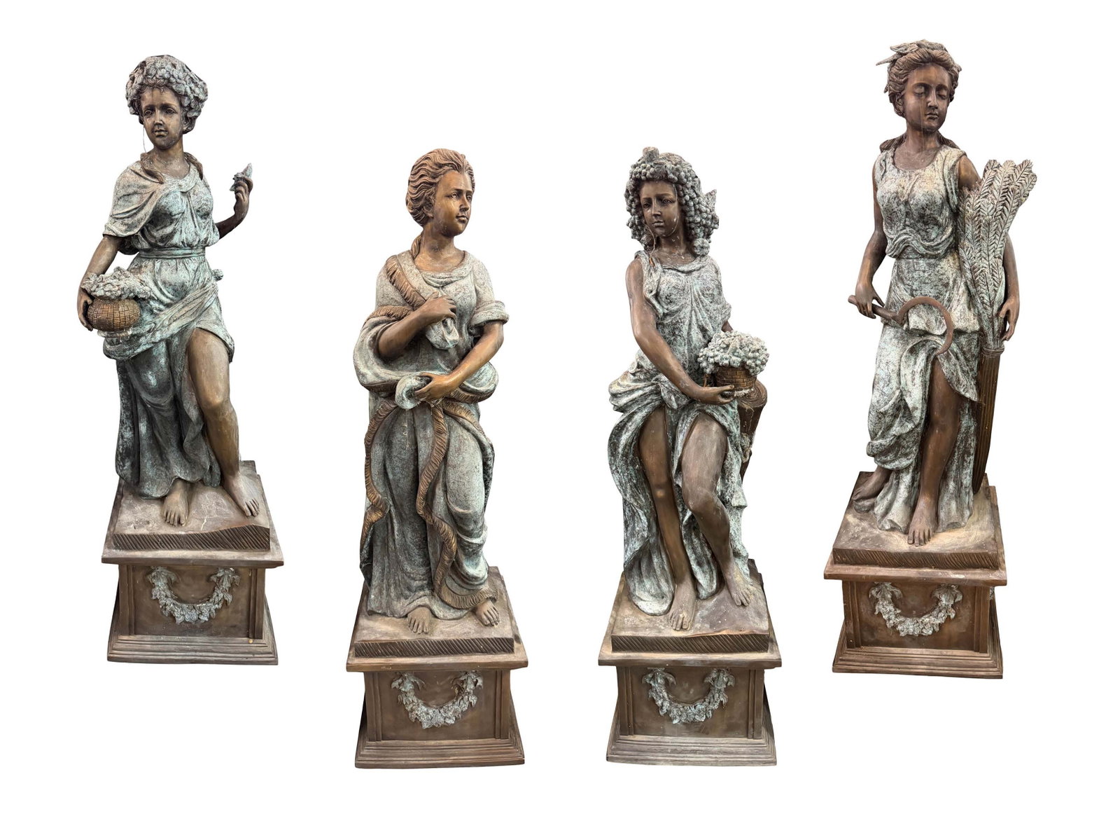 LIFE SIZE BRONZE STATUES OF THE 4 SEASONS, 4 STATUES, 70"H X 21"W 19"D EACH (1 of 5)