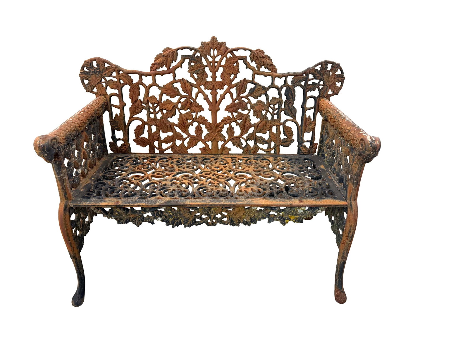 CAST IRON GARDEN BENCH WITH RAM HEADS AND OAK LEAVES 34"H X 43"W X 22"D (1 of 2)