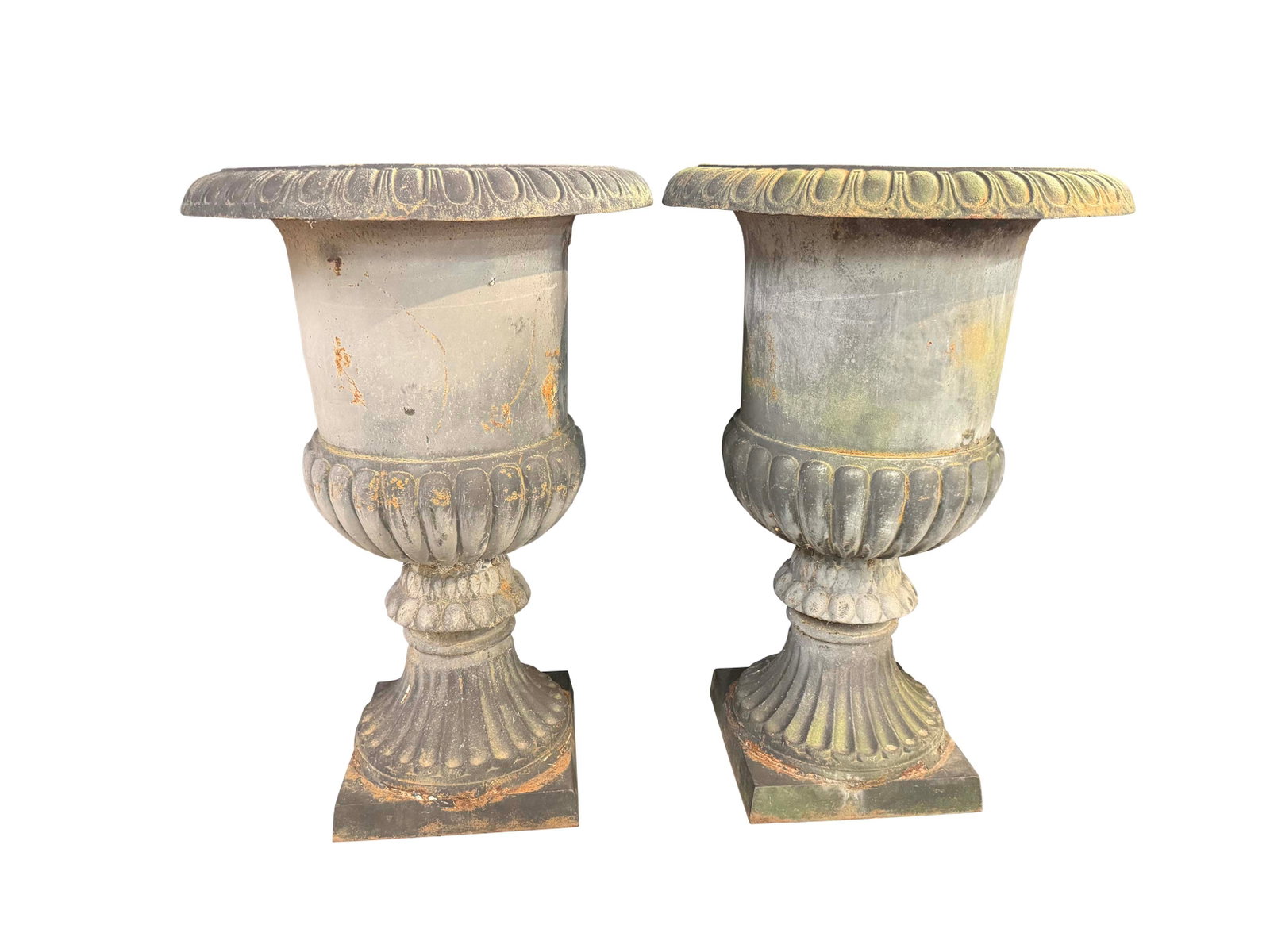 PAIR OF TALL CAST IRON GARDEN PLANTERS WITH PEDESTALS, PLANTER 49"H X 32"W EACH, PEDESTAL 24"H X: PAIR OF TALL CAST IRON GARDEN PLANTERS WITH PEDESTALS, PLANTER 49"H X 32"W EACH, PEDESTAL 24"H X 26"W EACH