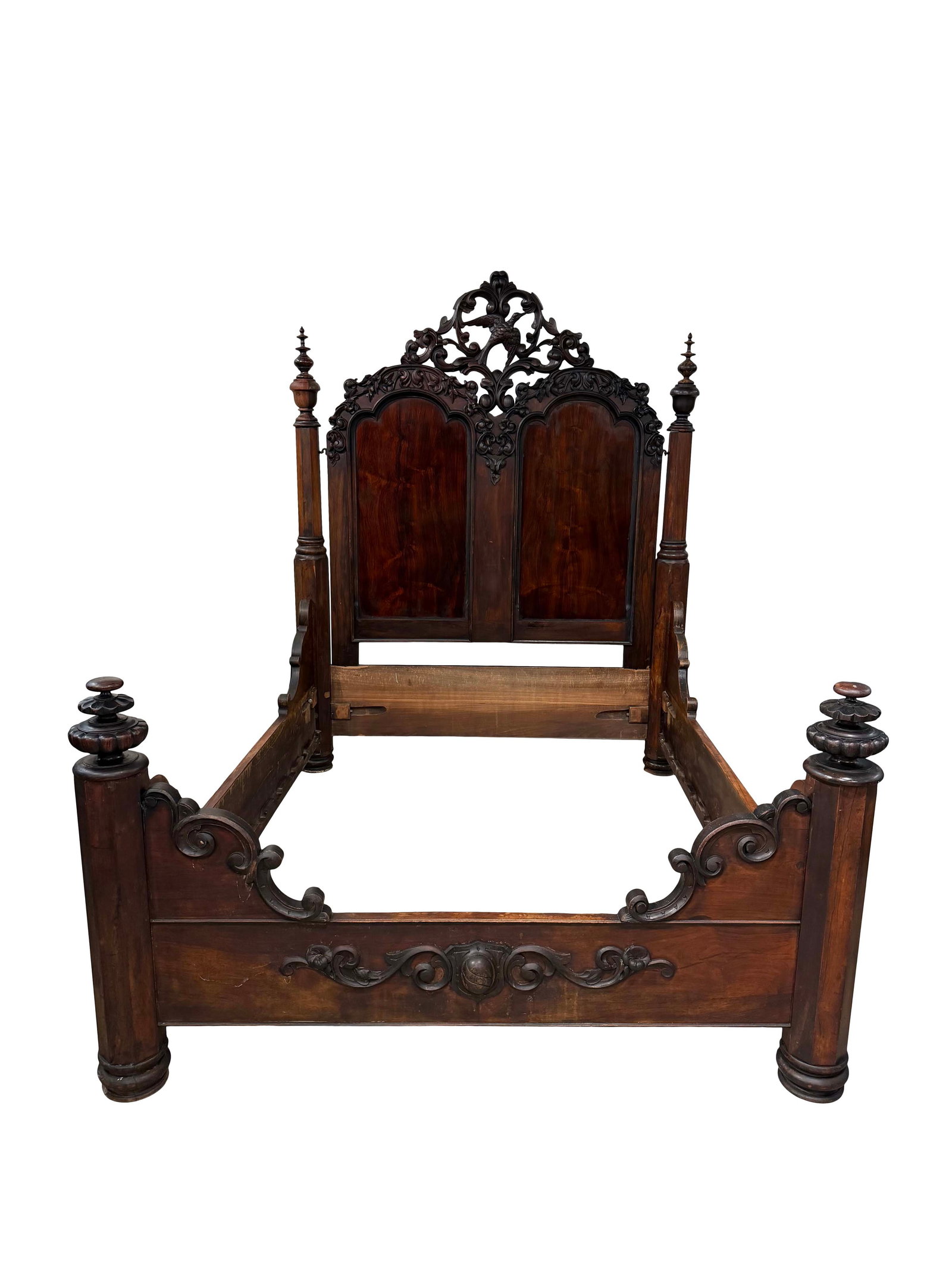 OUTSTANDING VICTORIAN ROSEWOOD HIGHBACK BED WITH CARVED BIRD IN THE CREST, ATTR: MITCHELL & (1 of 4)