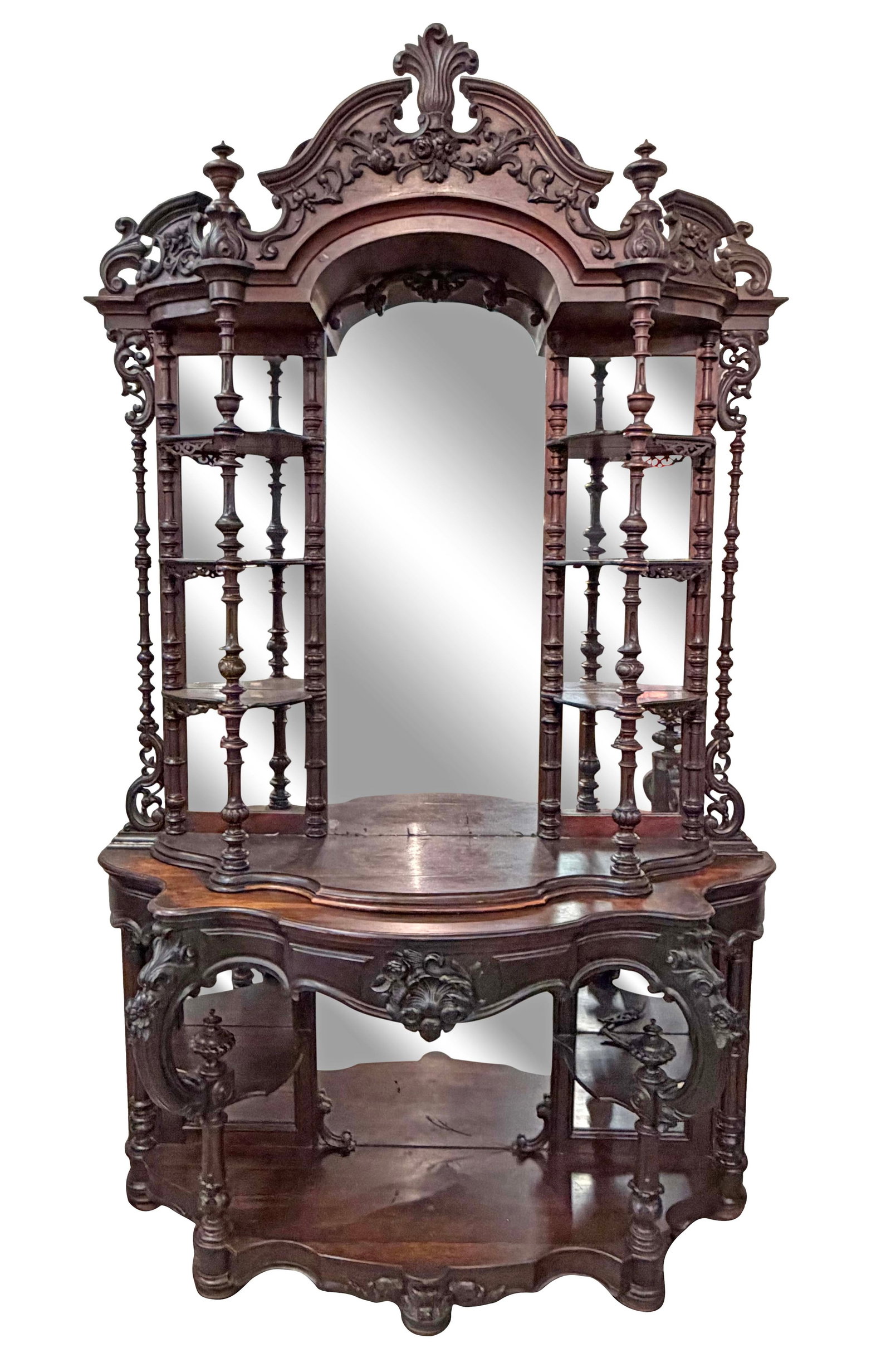 ROCOCO ROSEWOOD VICTORIAN ETAGERE 100"H X 60"W X 22"D (1 of 6)
