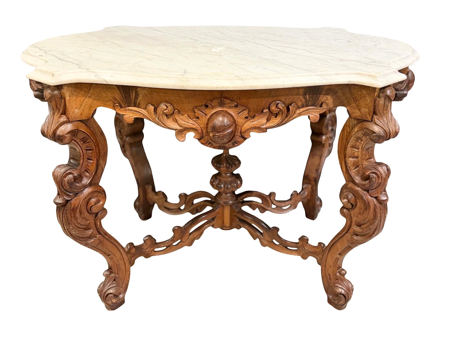ORNATE MAHOGANY VICTORIAN MARBLE TOP CENTER TABLE 30"H X 43"W X 29"D (1 of 3)