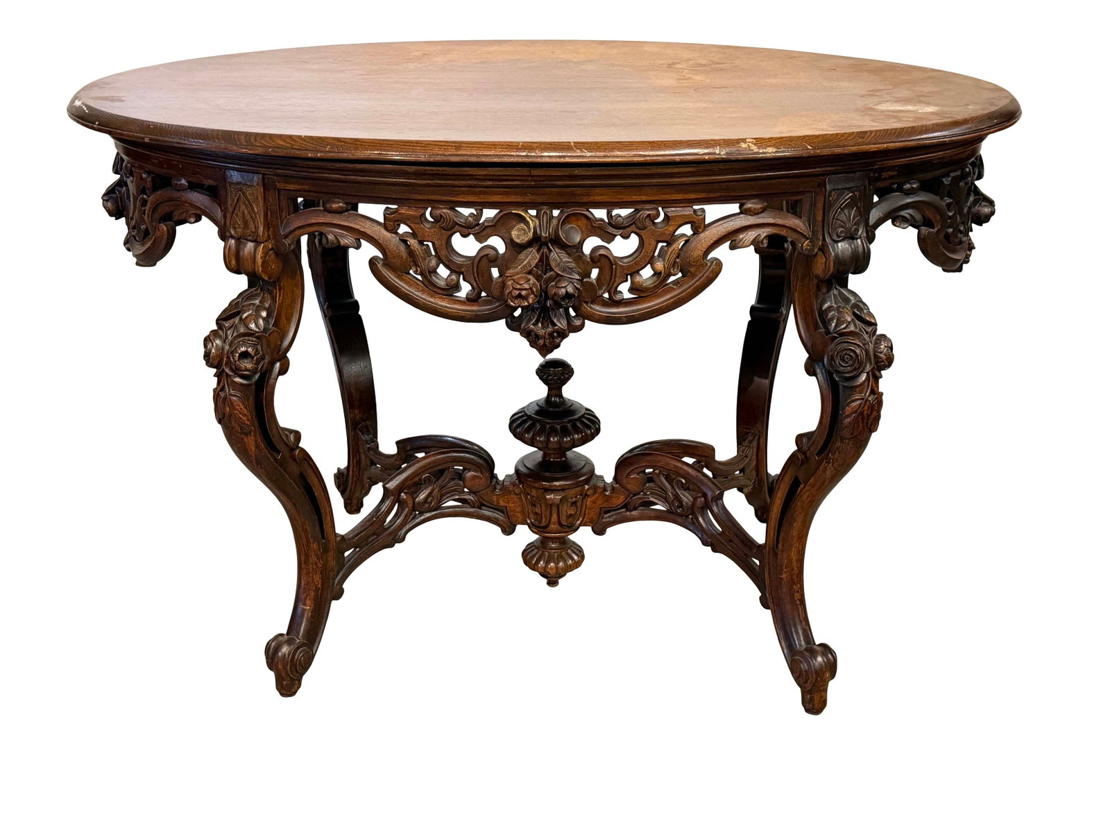 ROSEWOOD OVAL SHAPED J&JW MEEKS CENTER TABLE WITH REPLACED WOOD TOP, 29"H X 47"W X 29"D (1 of 4)
