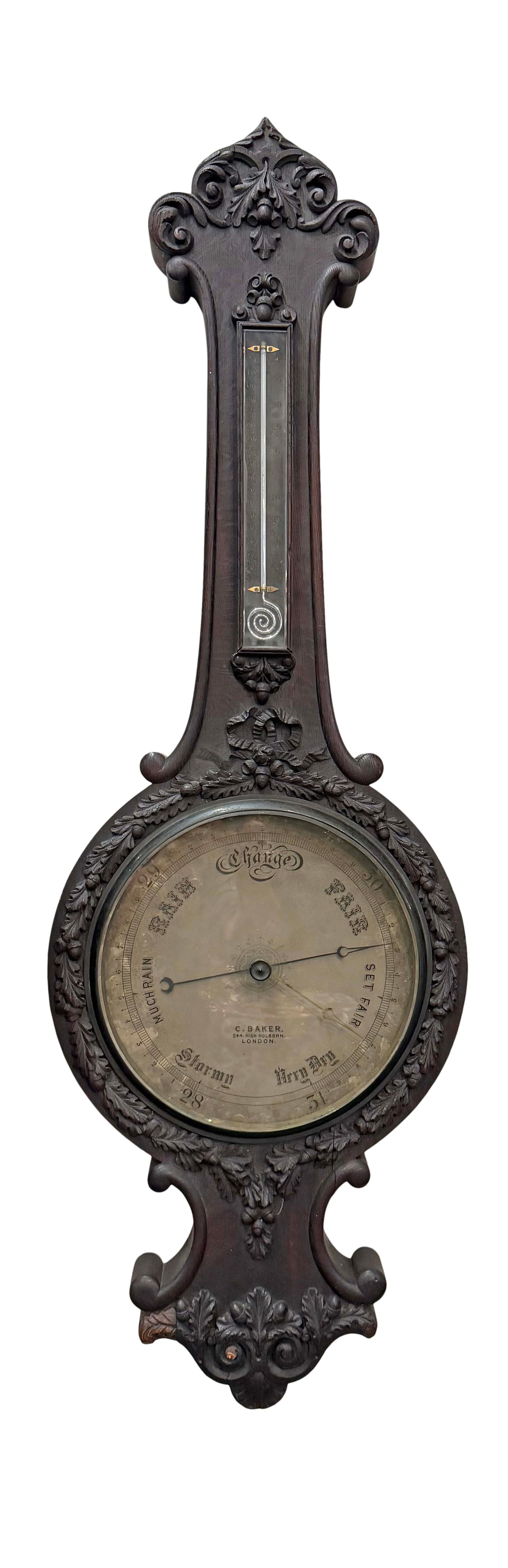 CARVED OAK BAROMETER, 48"H X 16"W (1 of 3)