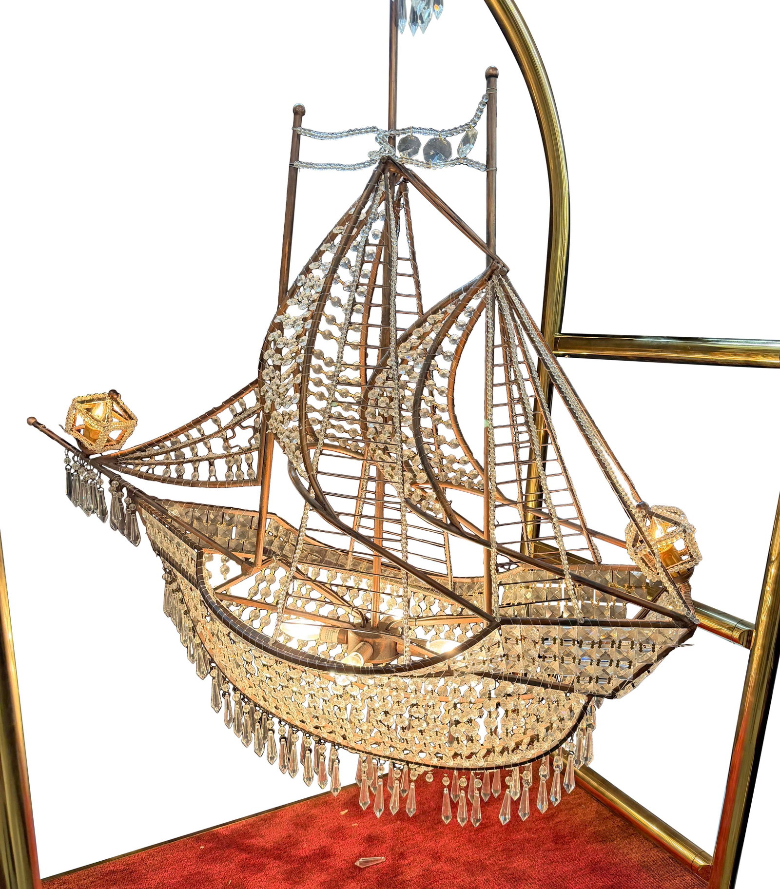 DECORATIVE ITALIAN STYLE SHIP CHANDELIER MISSING SOME PRISMS, CHECK WIRING, 54"H X 42"W X 17"D (1 of 5)