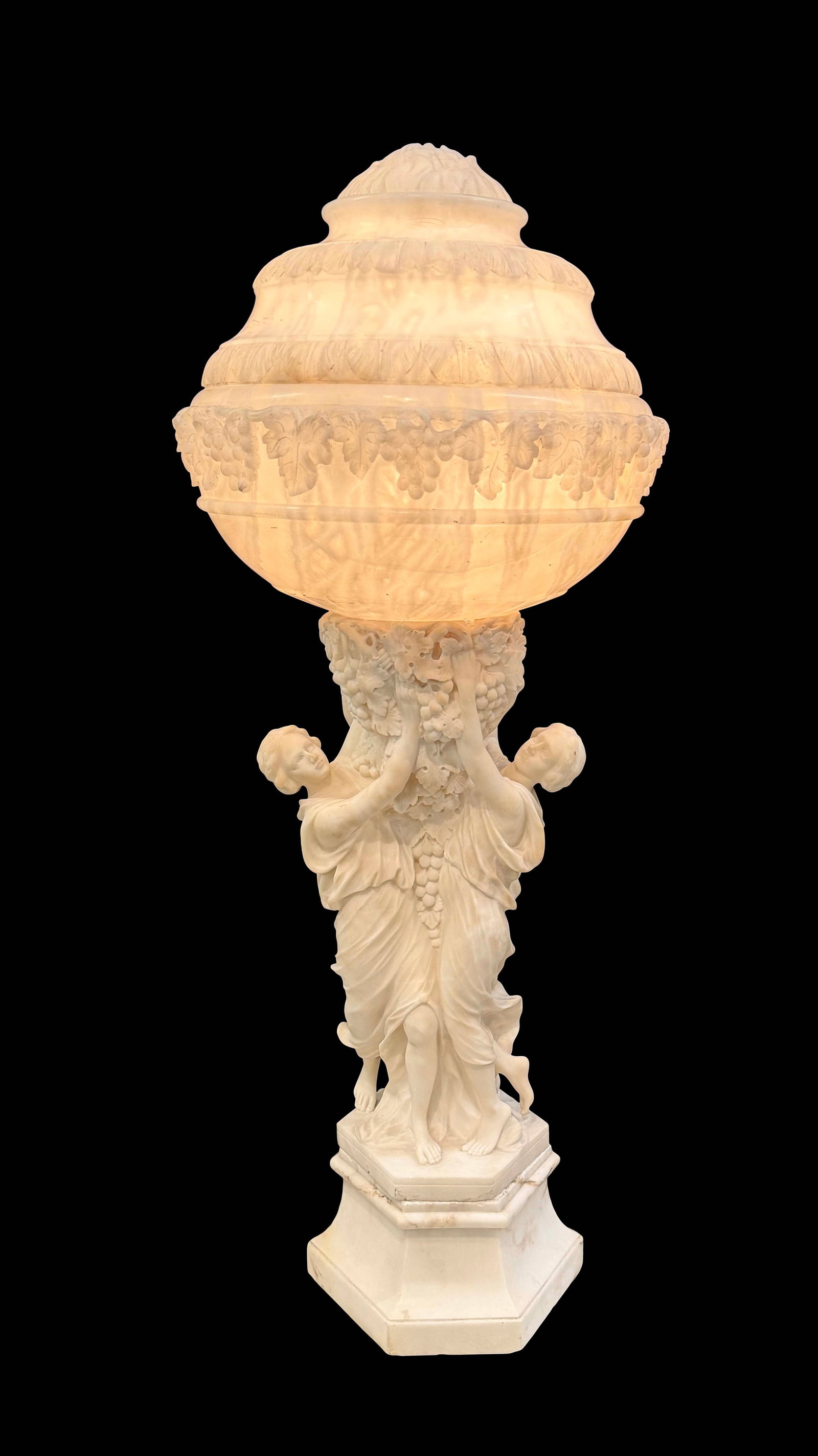 ORNATE ALABASTER LARGE TABLE LAMP WITH 3 GRACES LADY FIGURES, 43"H X 16"W (1 of 5)