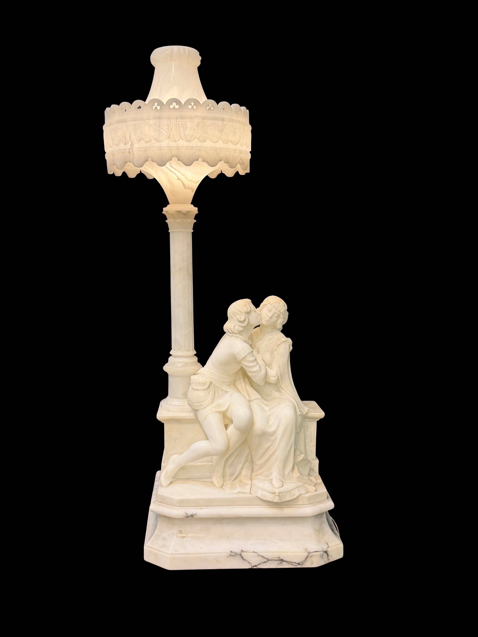LARGE ALABASTER DOUBLE FIGURAL STATUE TABLE LAMP 40"H X 16"W X 10"D (1 of 5)