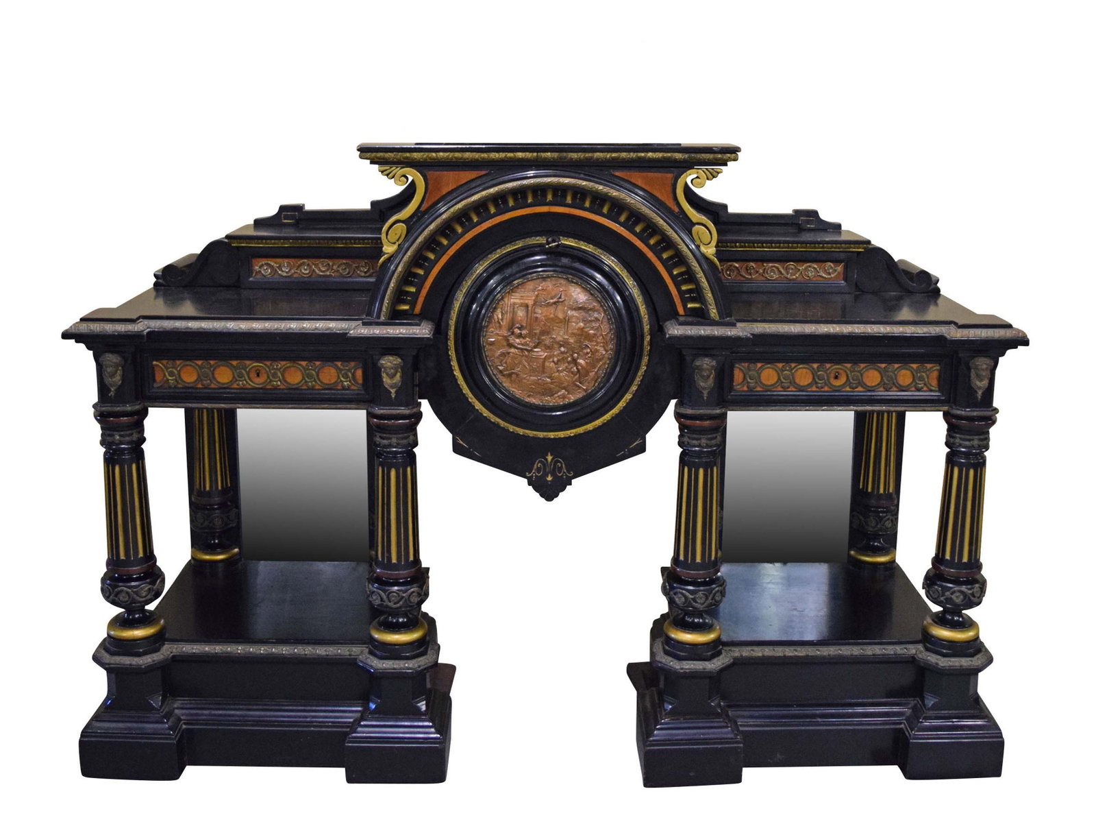 RENAISSANCE EBONIZED AND SATINWOOD CREDENZA WITH DROP DOWN DESK, HIDDEN LIFT TOP COMPARTMENT,BRONZE (1 of 8)