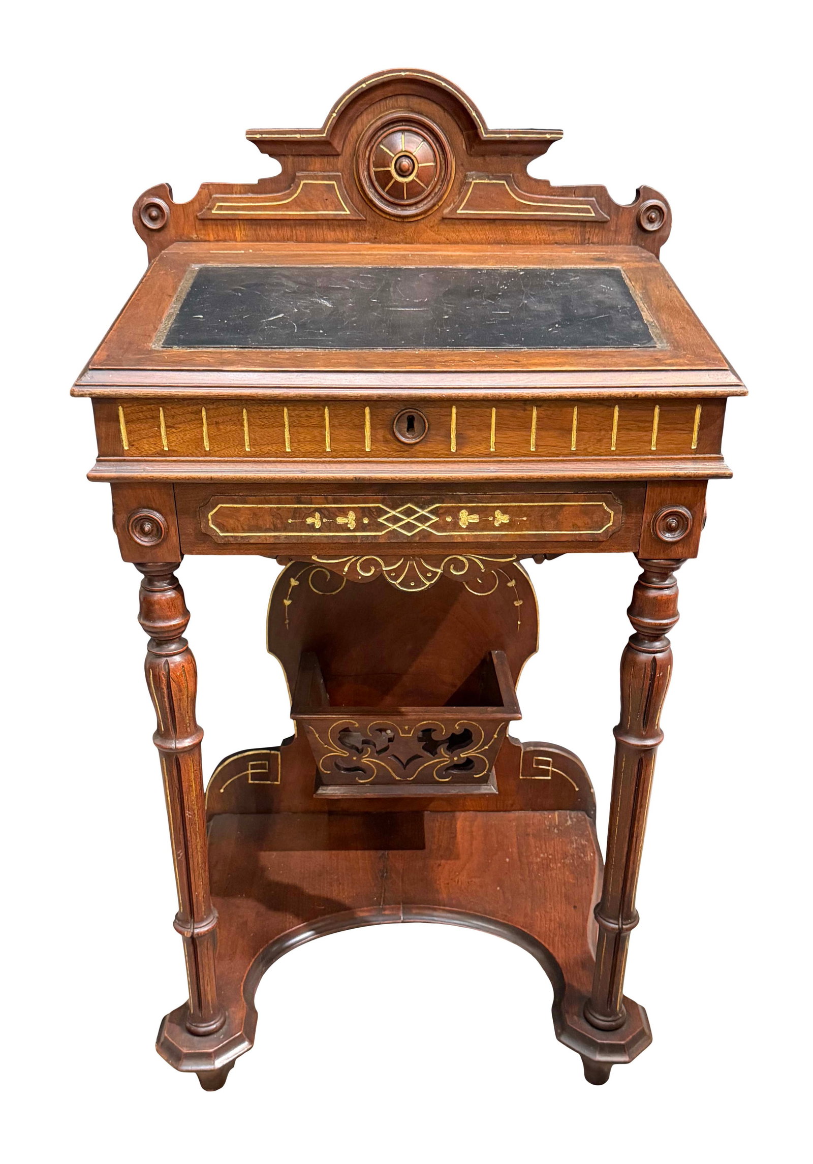 AMERICAN RENAISSANCE WALNUT DAVENPORT DESK WITH LIFT TOP AND ONE DRAWER, 38"H X 22"W X 17"D (1 of 4)