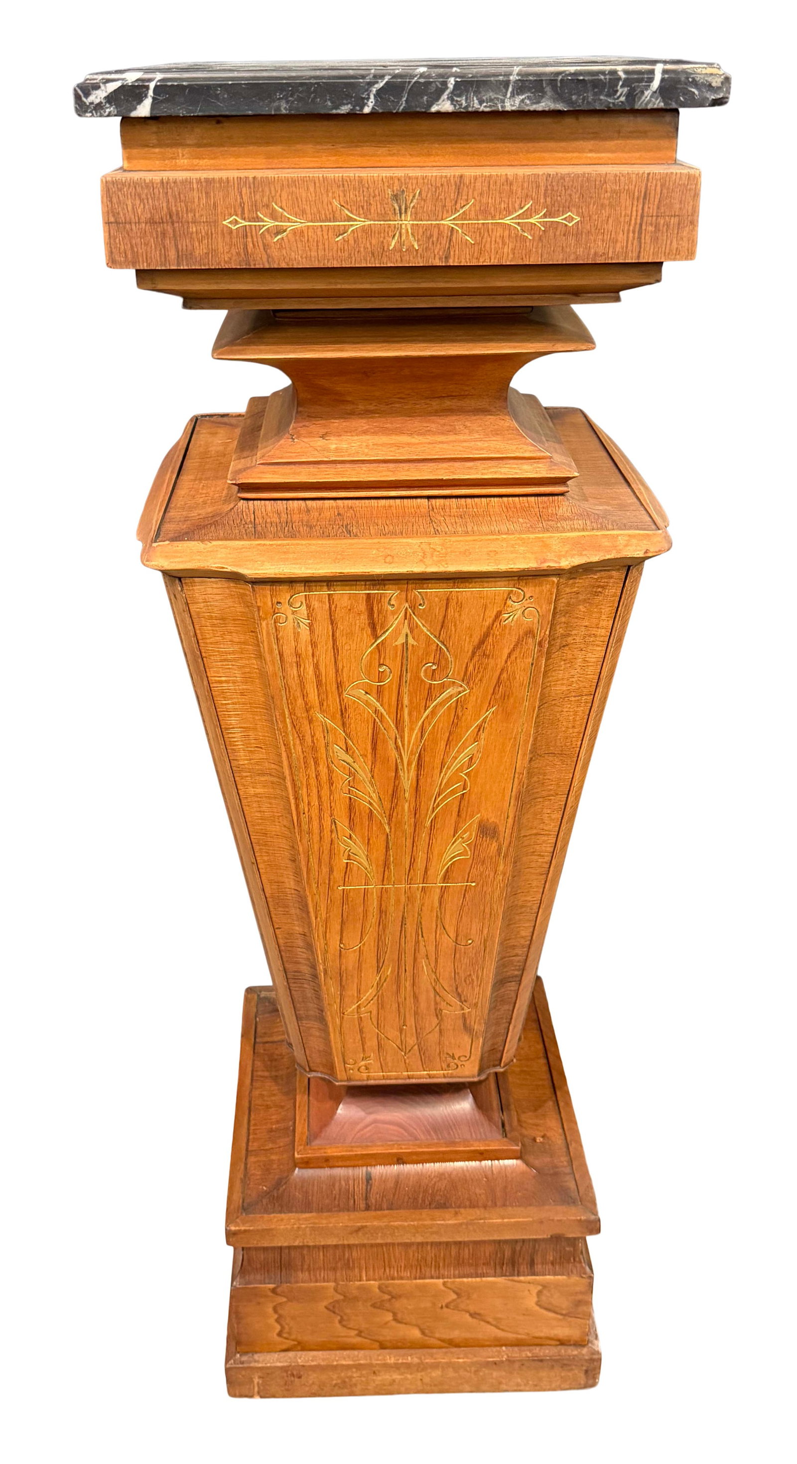 AMERICAN RENAISSANCE ROSEWOOD AND WALNUT PEDESTAL WITH BLACK MARBLE TOP, 44"H X 14"W (1 of 2)