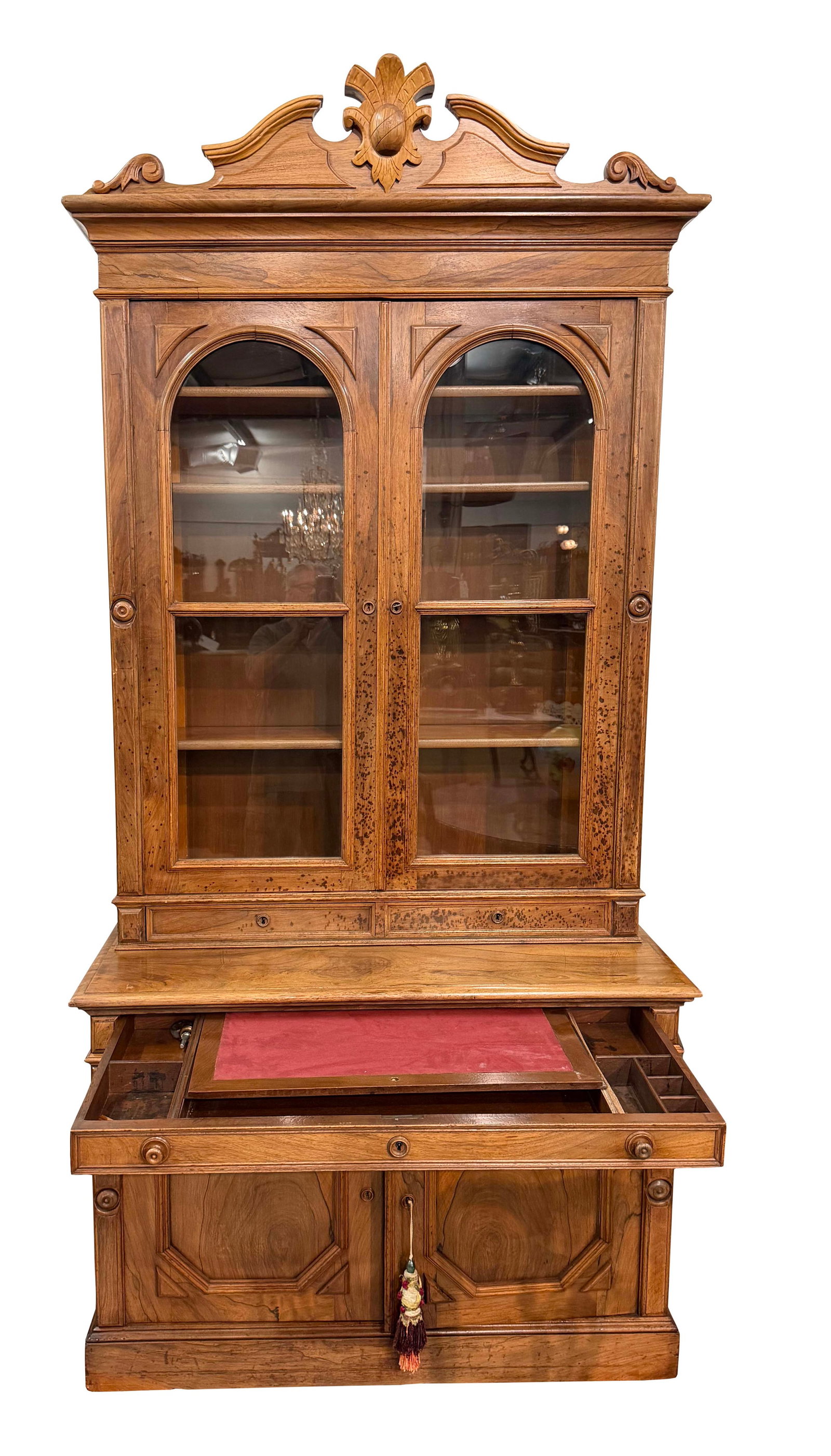 ROSEWOOD SECRETARY DESK WITH BOOKCASE TOP, INTERIOR OF DESK NEEDS REPAIR, 87"H X 47"W X 23"D (1 of 4)