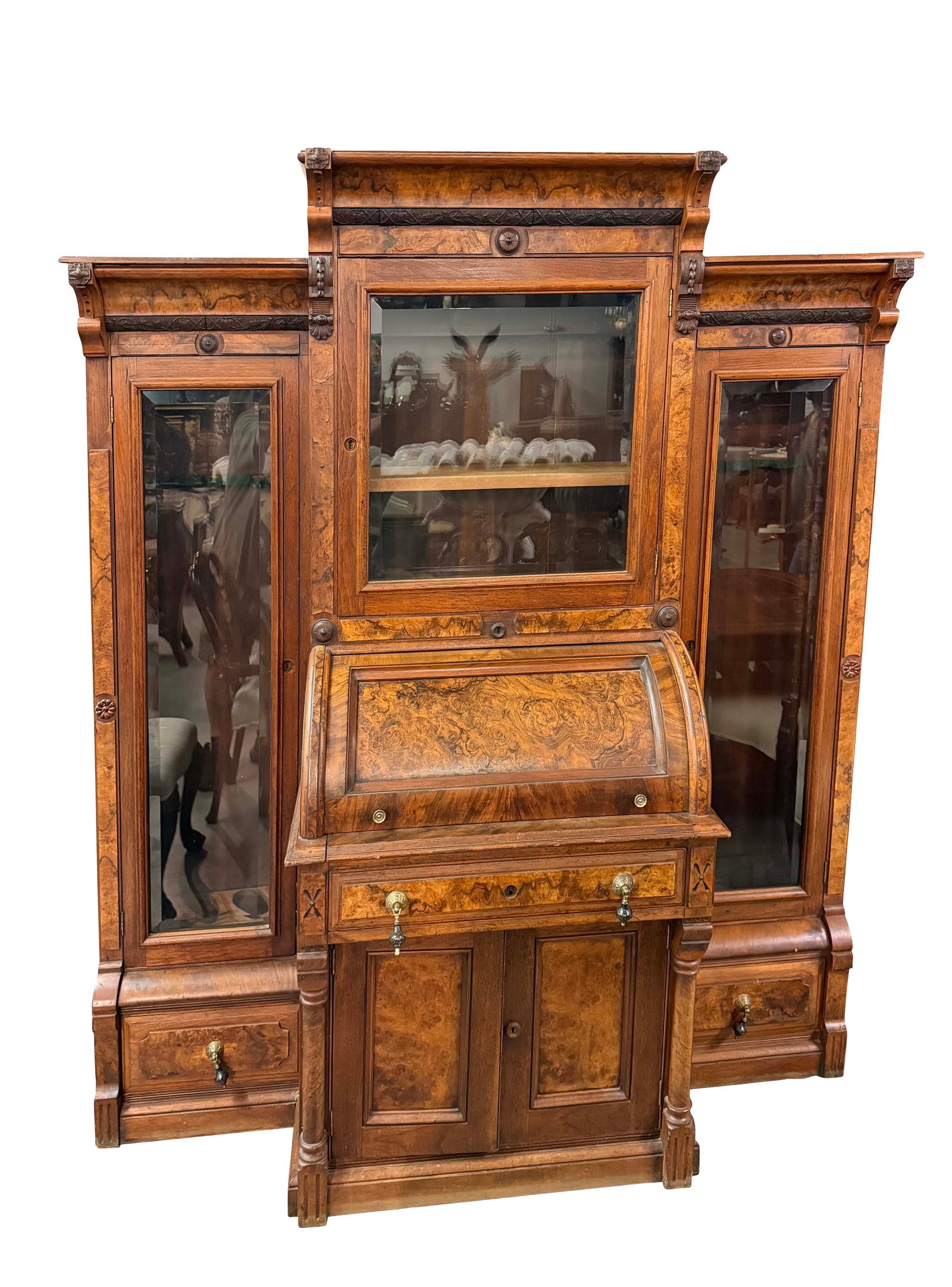 AMERICAN VICTORIAN EASTLAKE CYLINDER DESK SIDE CABINETS CONVERTED TO GUN CABINETS, NEEDS (1 of 5)