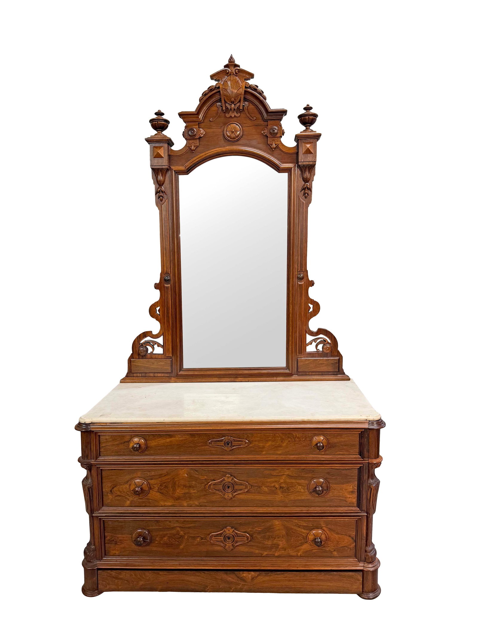 AMERICAN RENAISSANCE ROSEWOOD MARBLE TOP 3 DRAWER DRESSER WITH HIDDEN DRAWER AT THE BOTTOM92"H X (1 of 2)