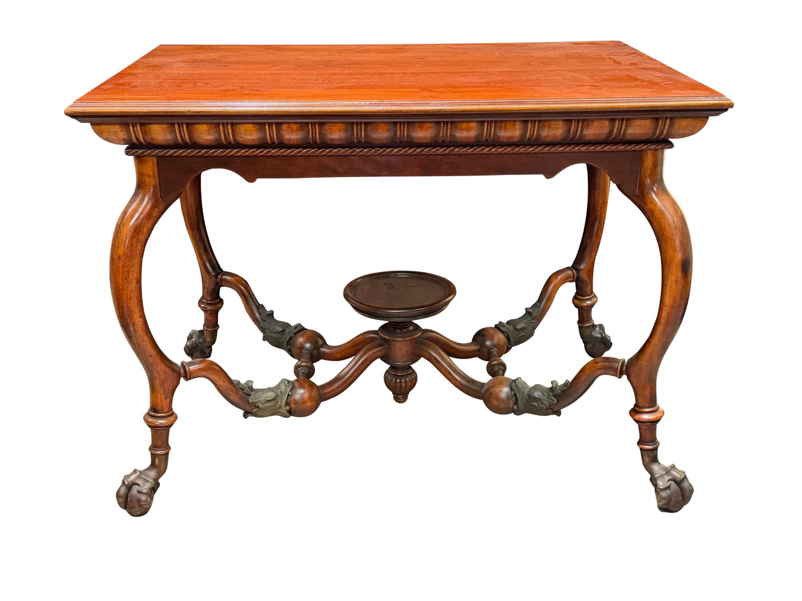 MAHOGANY HUNZINGER LIBRARY TABLE WITH BALL AND CLAW FEET, 30"H X 40"W X 27"D (1 of 3)
