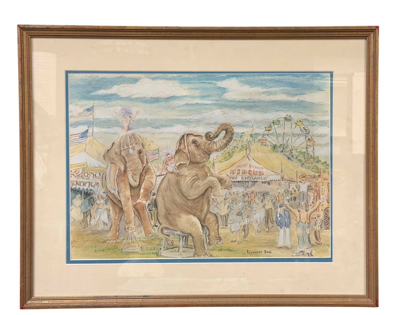 WATER COLOR BY REYNOLDS BEAL "CIRCUS ELEPHANTS" 13" X 18" (1 of 4)