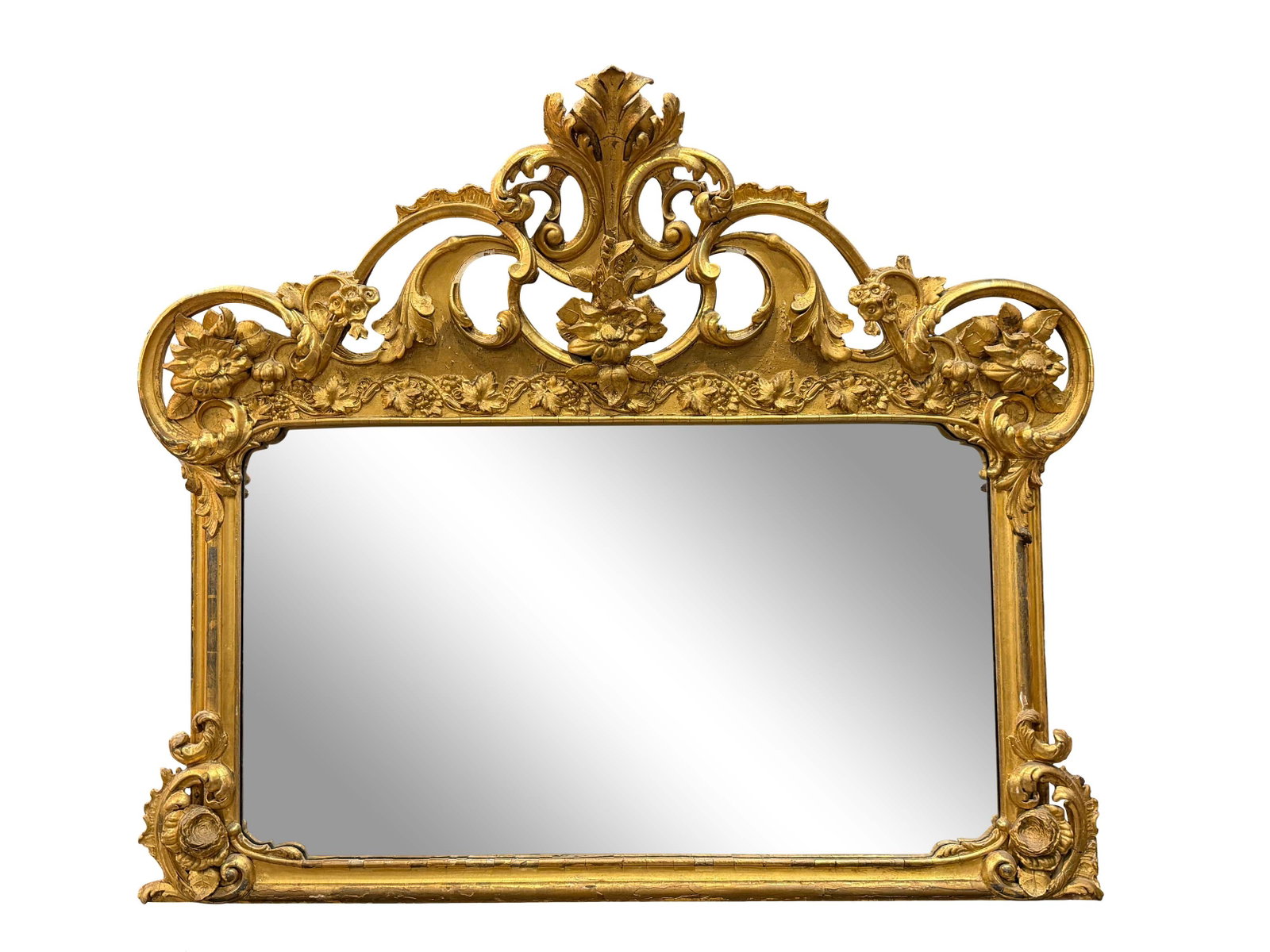 19TH CENTURY ROCOCO GOLD GILT OVER THE MANTEL MIRROR - NEEDS SOME RESTORATION TO GOLD GILTSIZE 46"H (1 of 1)