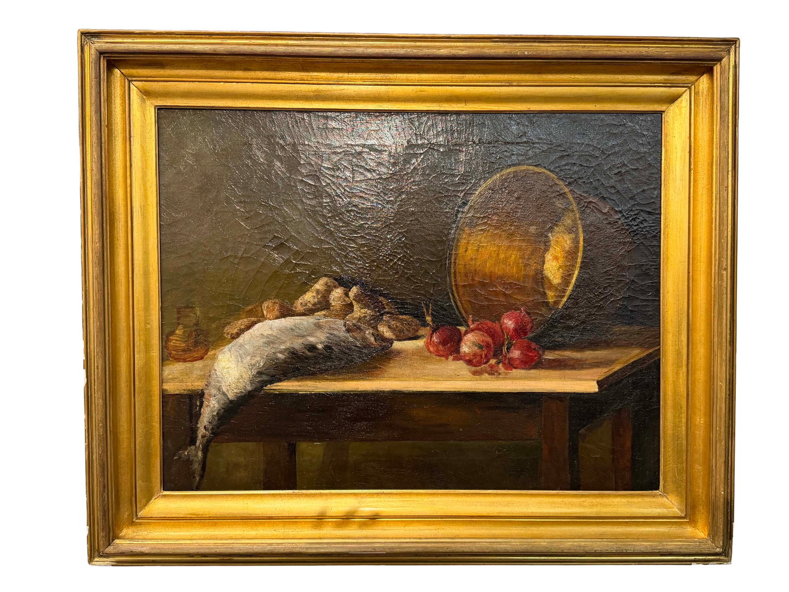 ANTIQUE OIL PAINTING OF A "STILL LIFE" IN AN ANTIQUE GOLD FRAME, PAINTING SIZE: 25"H X 34"W, FRAME (1 of 3)