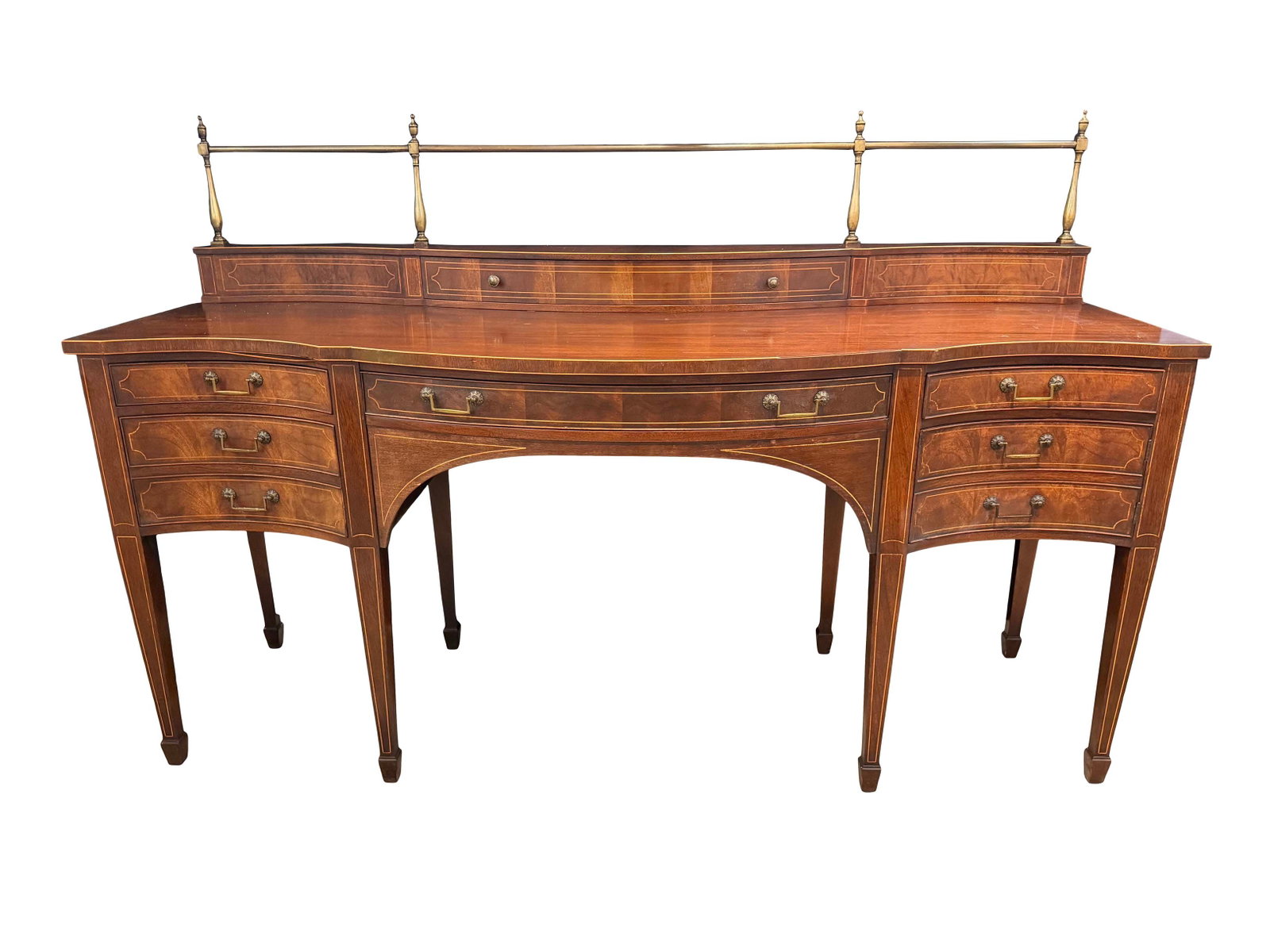 MAHOGANY SHERATON STYLE SIDEBOARD WITH BRASS GALLERY, COLLECTOR'S EDITION BY BAKER FURNITURE CO.41"H (1 of 3)