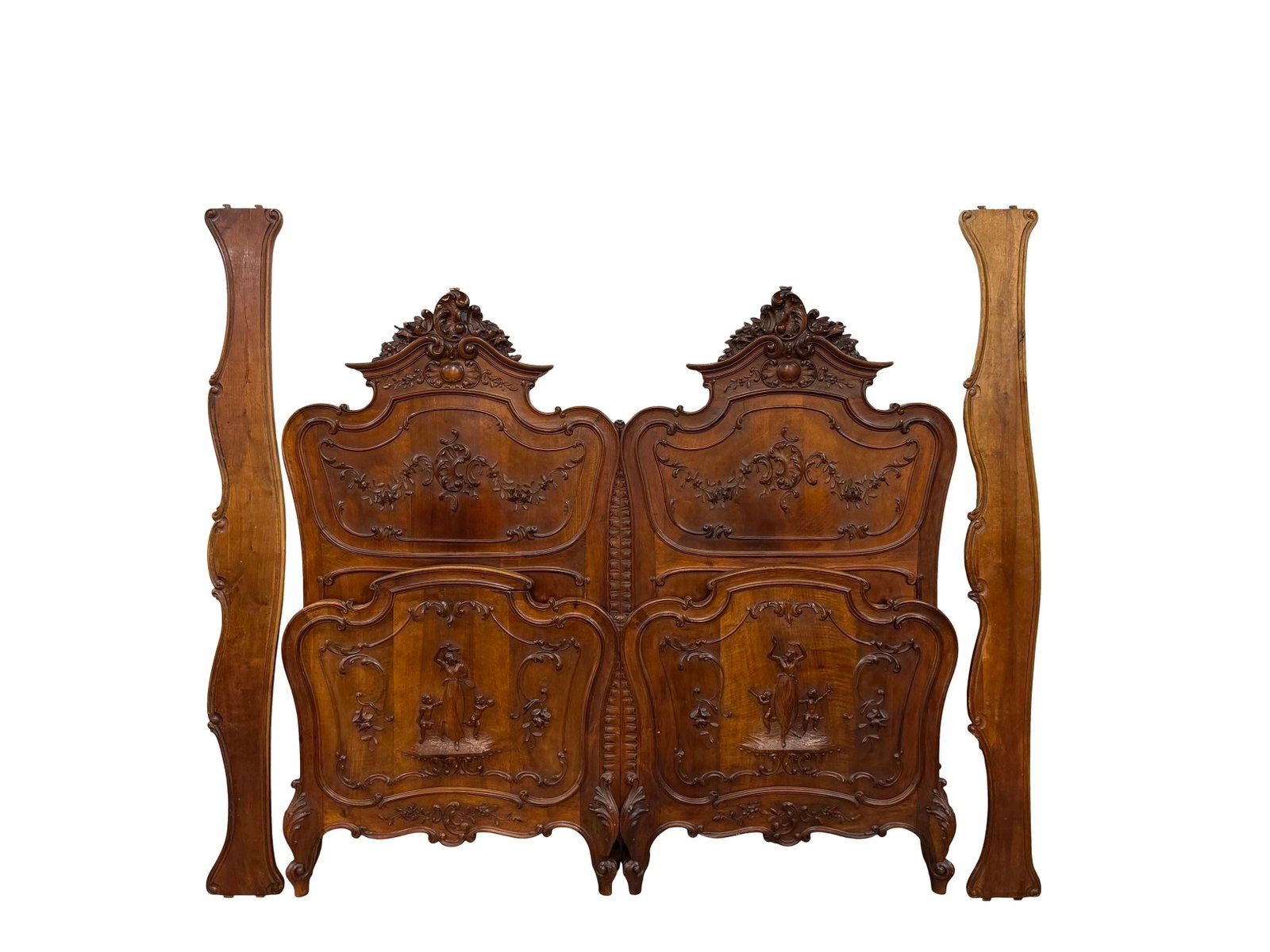 FRENCH FINE CARVED TALL BACK BED WITH MATCHING FOOT BOARD AND SIDERAILS, SOME CARVING MISSING ON THE (1 of 3)