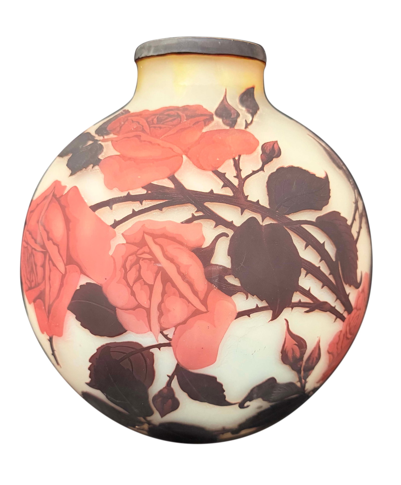 CAMEO ART GLASS CENTER VASE MARKED MULLER FRES, LUNEVILLE, SIZE 12"H X 12"W (1 of 4)