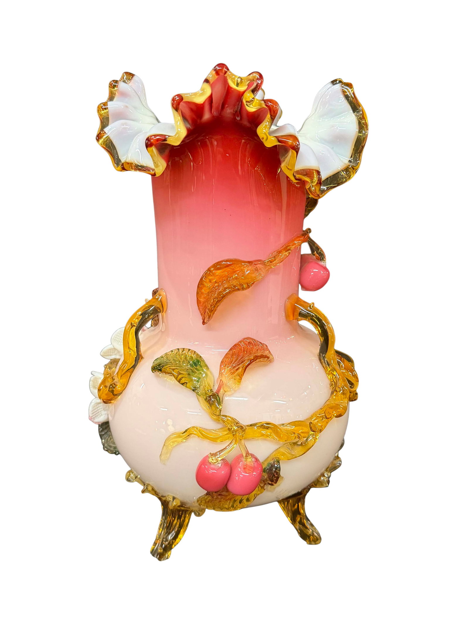 LARGE STEVENS AND WILLIAMS GLASS FOOTED VASE SIZE 13"H X 8"W (1 of 2)