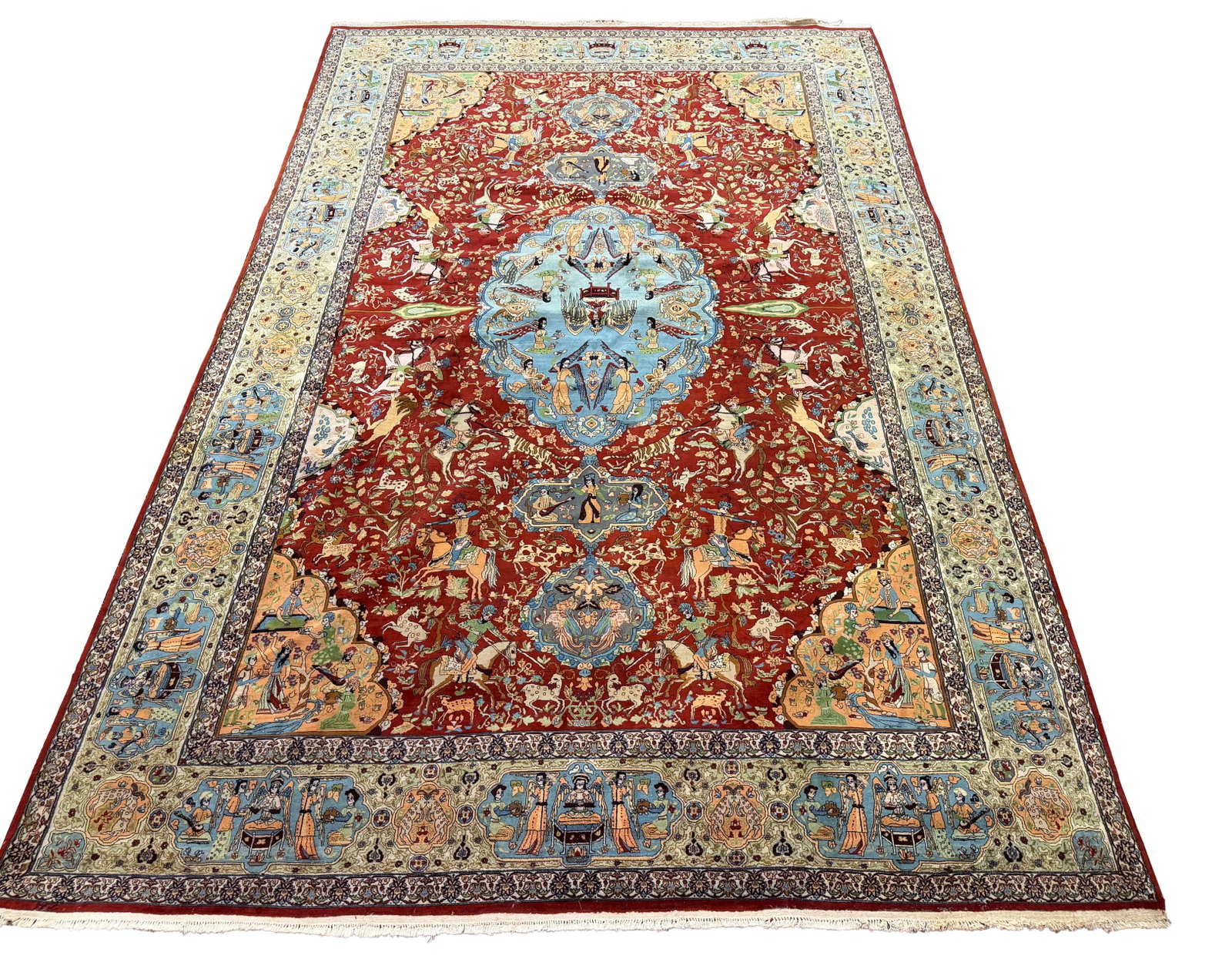 FINE PERSIAN PICTORIAL TABRIZ RUG OVERSIZE SOME MOTH DAMAGE AROUND EDGES 11'10" X 18'3" (1 of 7)