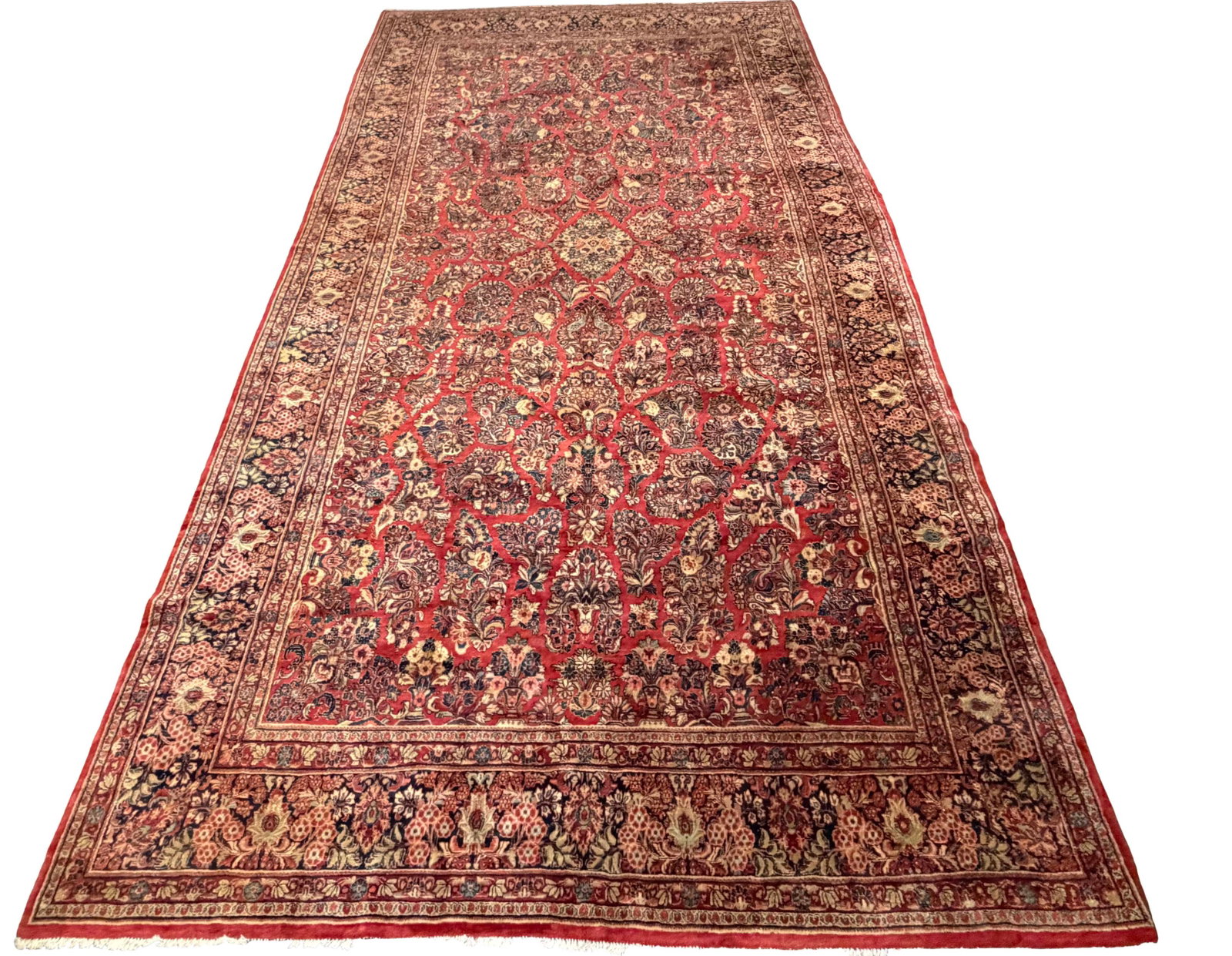 PALACE SIZE PERSIAN TABRIZ HANDWOVEN RUG, DAMAGE AROUND THE EDGES, FRINGE MISSING, SIZE 12' X 24' (1 of 4)