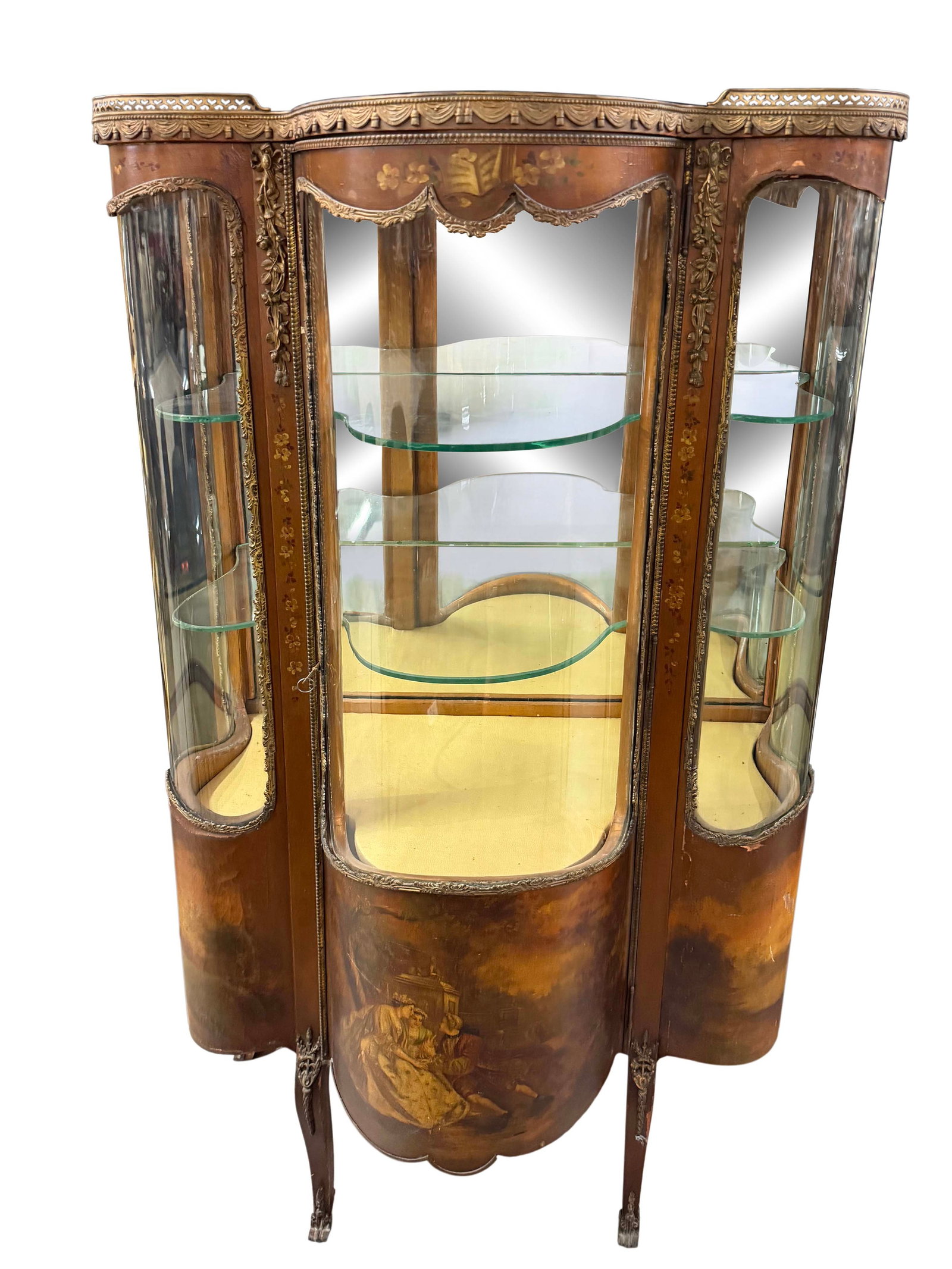 FRENCH VERNIS MARTIN CURIO CABINET ONE HAIRLINE CRACK IN SIDE GLASS, MISSING SOME BRONZE TRIM, NEEDS (1 of 6)