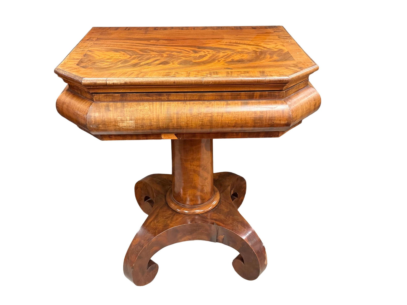 EMPIRE SEWING STAND WITH LIFT TOP AND MIRROR, HAS SOME VENEER DAMAGE, SIZE 30"H X 26"W X 21"D (1 of 3)