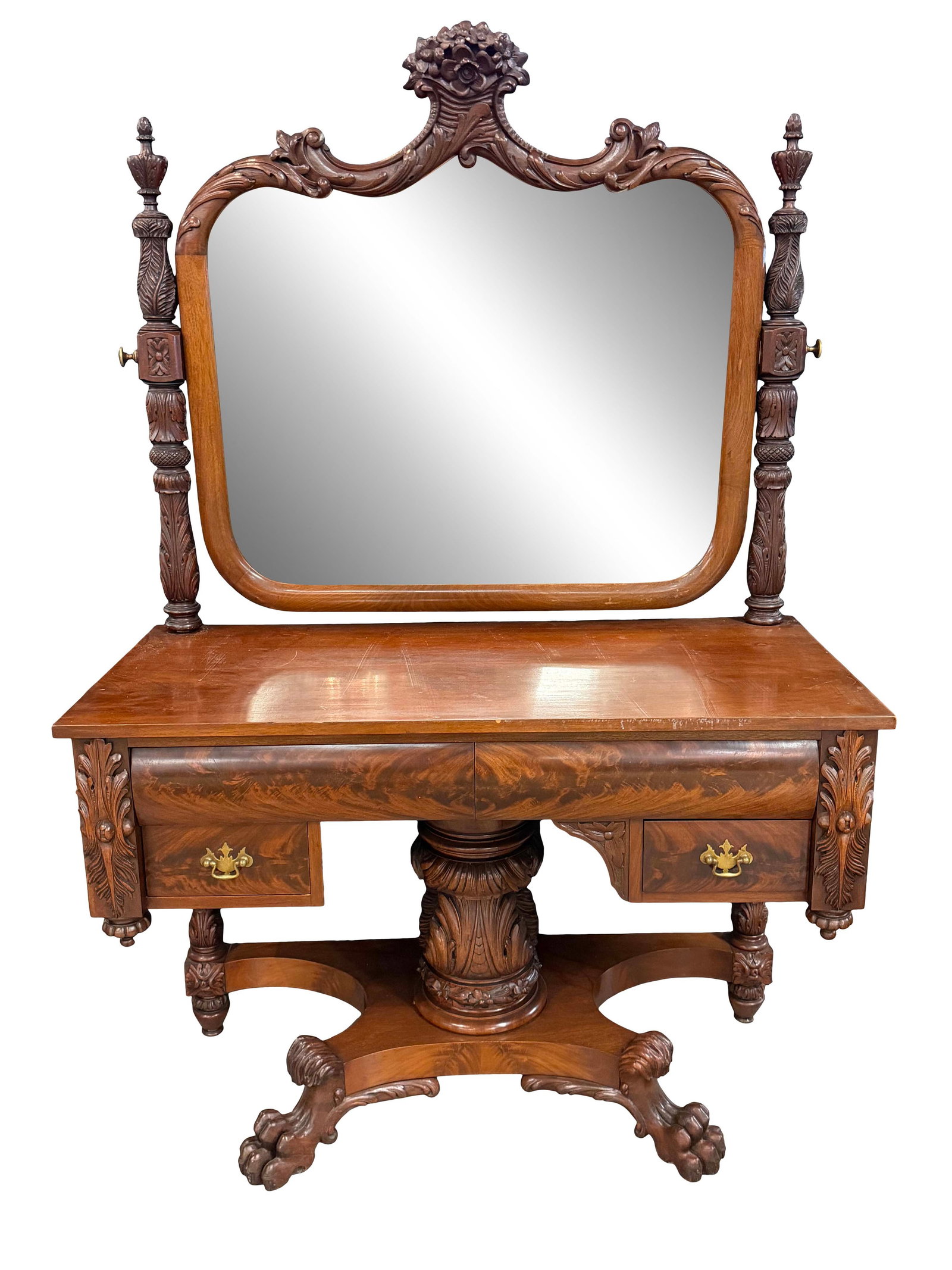 MAHOGANY FEDERAL STYLE DRESSING VANITY WITH ACANTHUS LEAF CARVING AND CLAW FEET, VERY NICE ORIGINAL (1 of 3)