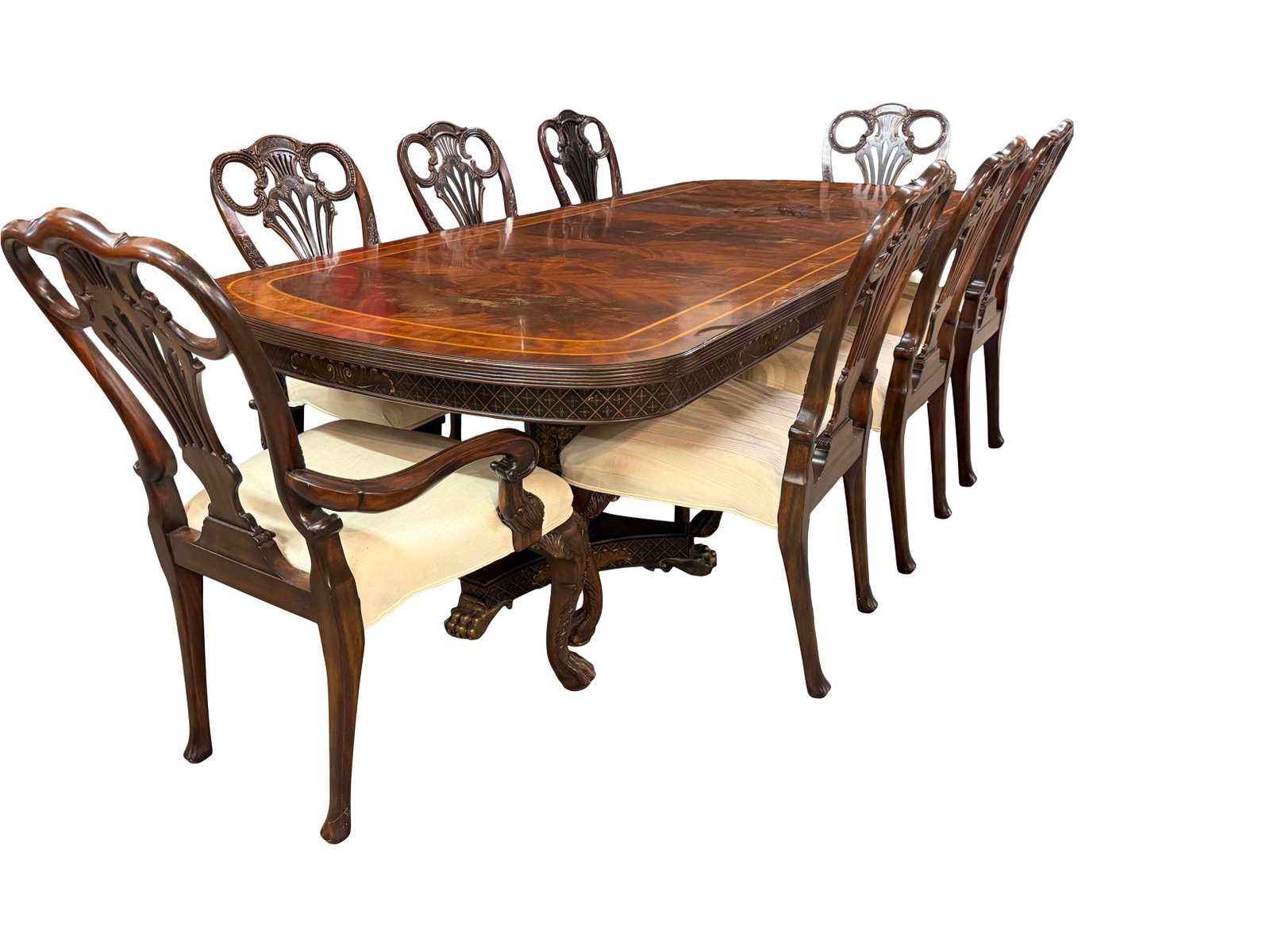 CHINESE CHIPPENDALE DINING TABLE WITH ONE LEAF NEEDS RESTORATION, SET OF 8 CHINESE CHIPPENDALE (1 of 12)