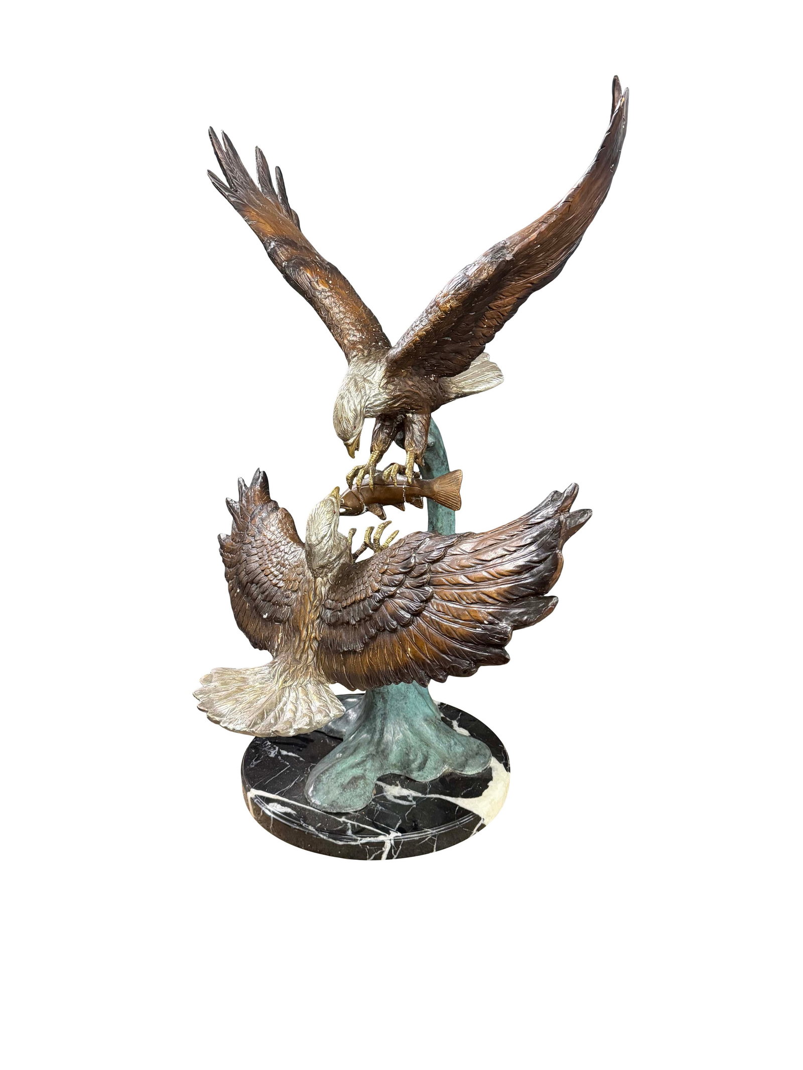 TABLE TOP SIZE BRONZE DOUBLE FIGHTING EAGLES, ON MARBLE BASE, SIZE 40"H X 33"W, BASE SIZE IS (1 of 3)