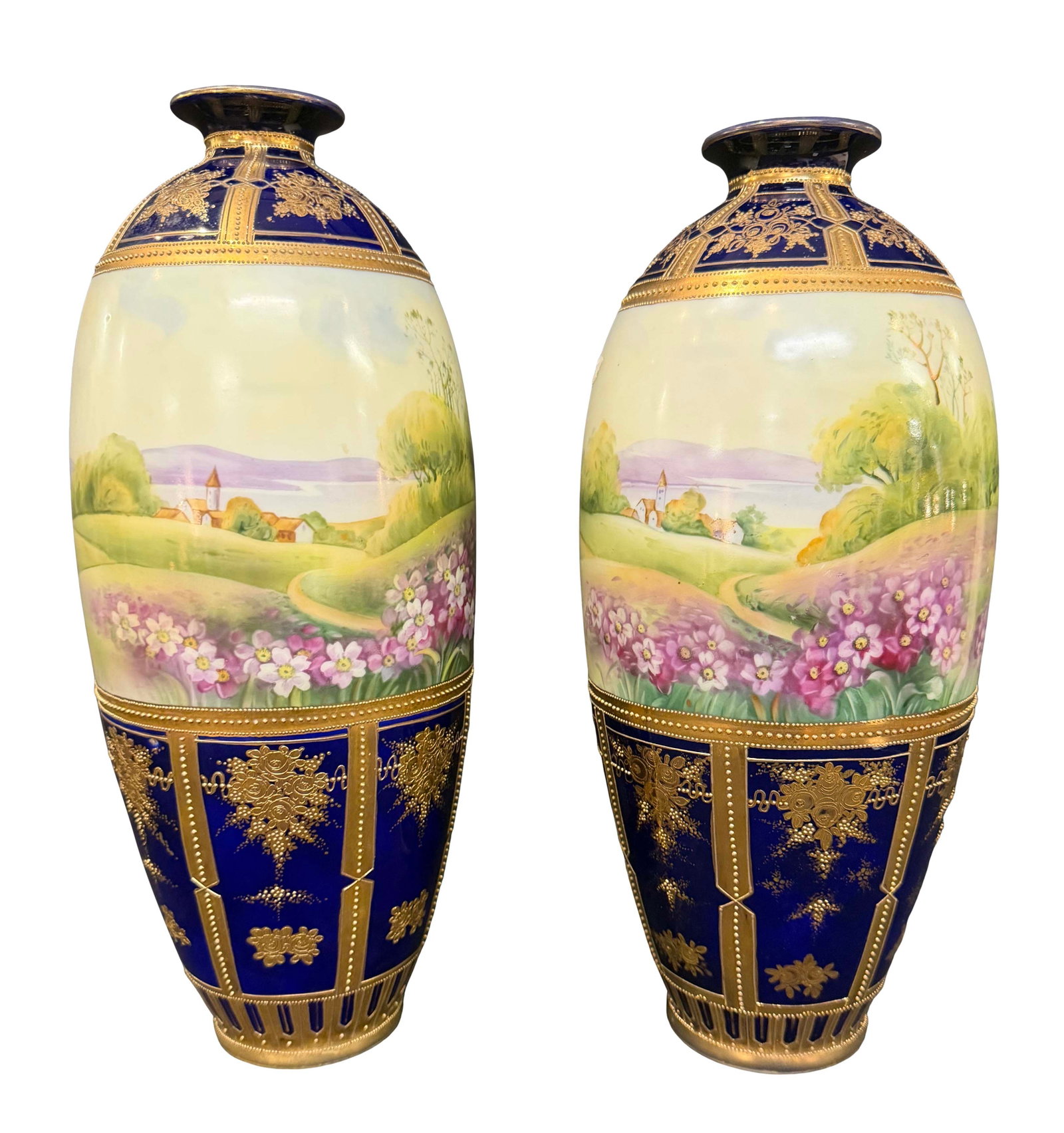 PAIR OF HAND PAINTED NIPPON VASES, SIZE 14"H X 6"W (1 of 2)
