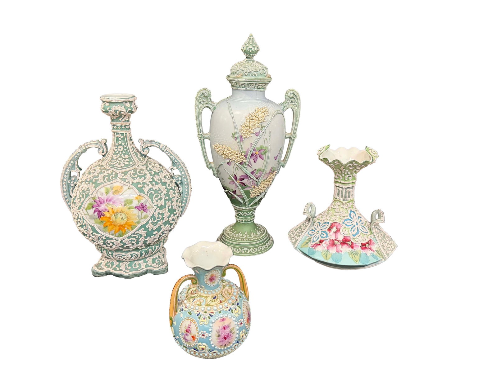 GROUP OF 4 HAND PAINTED NIPPON VASES, SOME MINOR CHIPS (1 of 1)