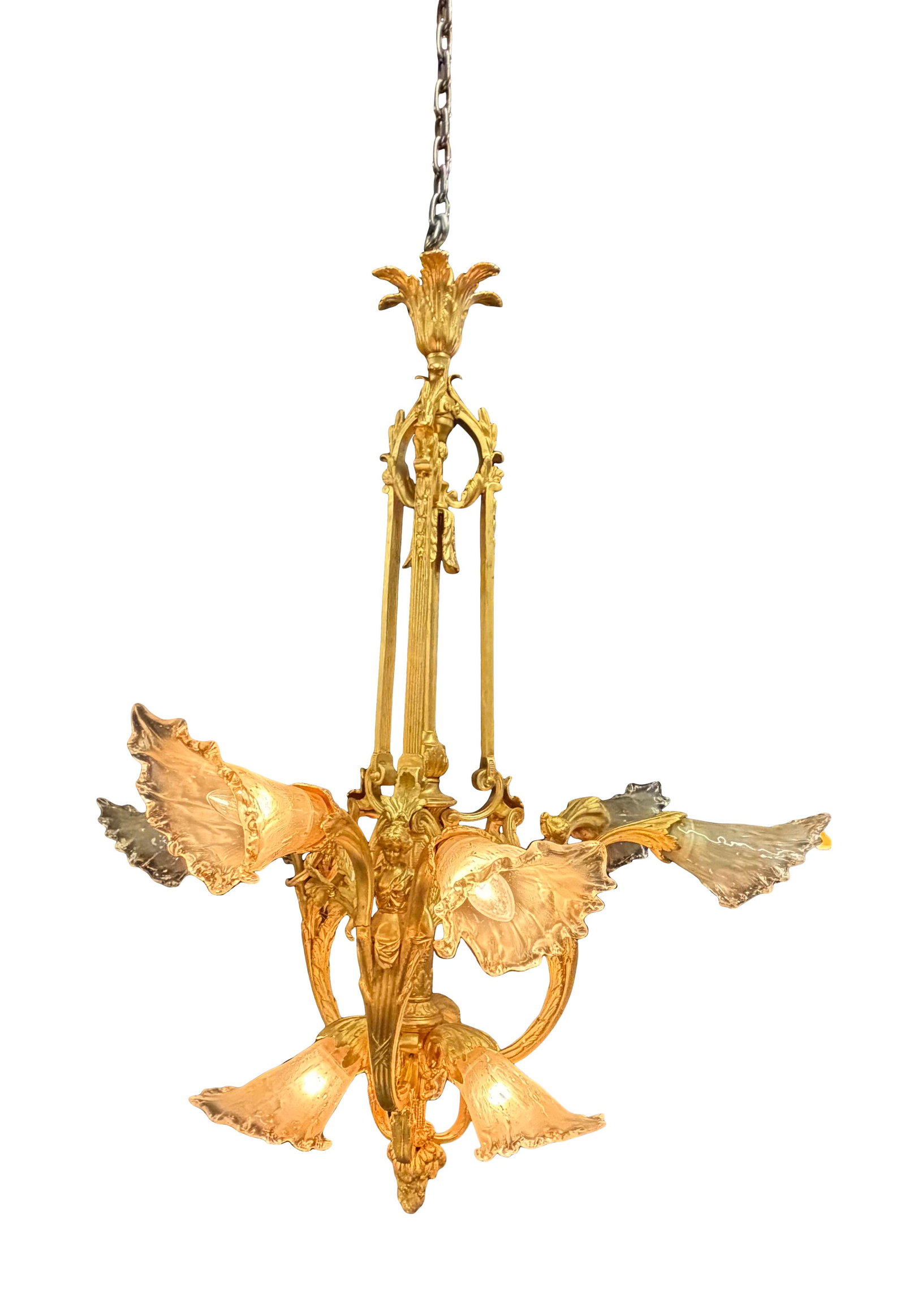 GOLD GILT FRENCH STYLE 9 LIGHT CHANDELIER, ONE ARM HAS A CRACK, SIZE 33"W X 41"H (1 of 3)