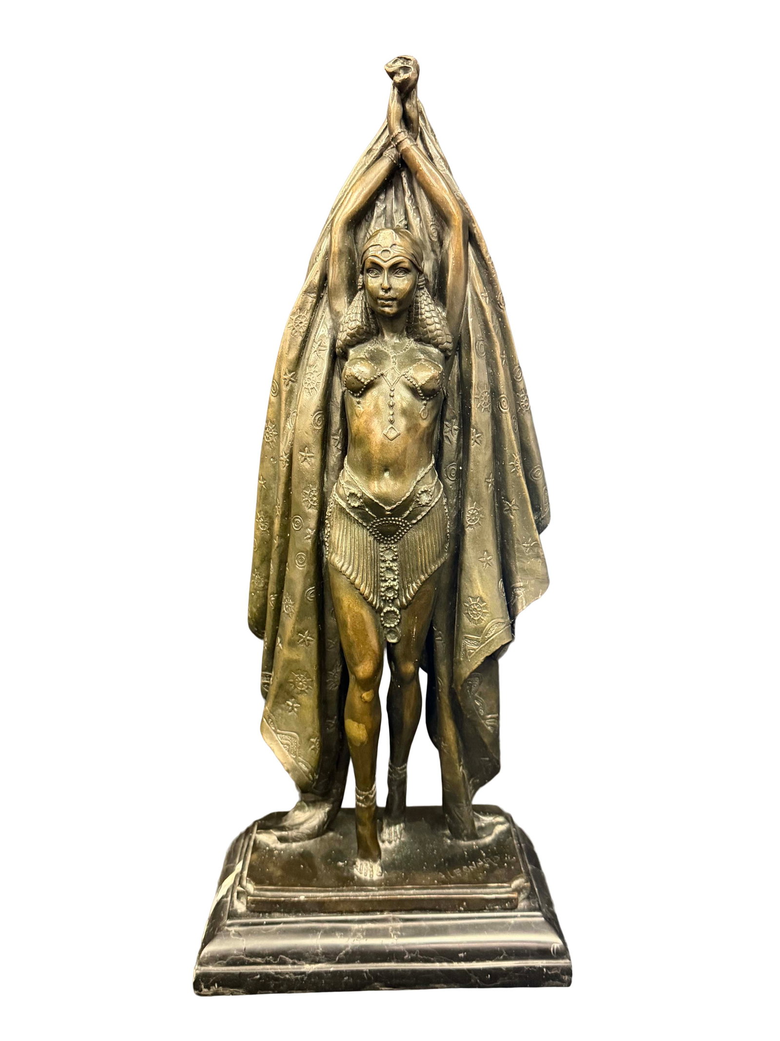 ART DECO STYLE BRONZE STATUE ON BLACK MARBLE BASE, 19"H X 8"W X 5"D: ART DECO STYLE BRONZE STATUE ON BLACK MARBLE BASE, 19"H X 8"W X 5"D