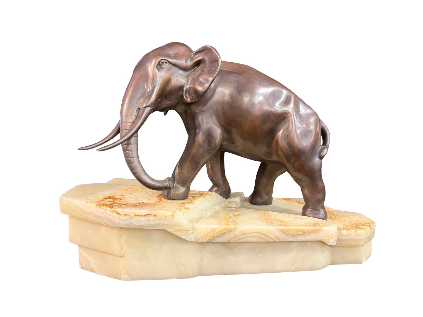 BRONZE ELEPHANT ON A ONYX BASE 11"H X 17"W X 7"D (1 of 2)