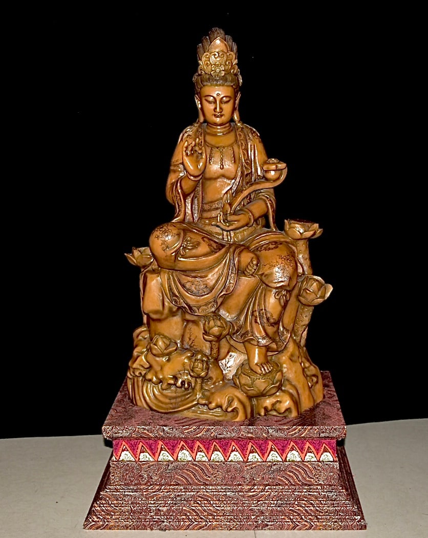 Old Collection Shoushan Laoling Stone Carved Bodhisattva Statue (1 of 9)