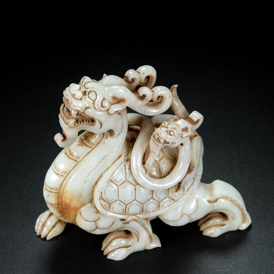 Old Collection Hetian Jade Carved Dragon Turtle Statue (1 of 9)
