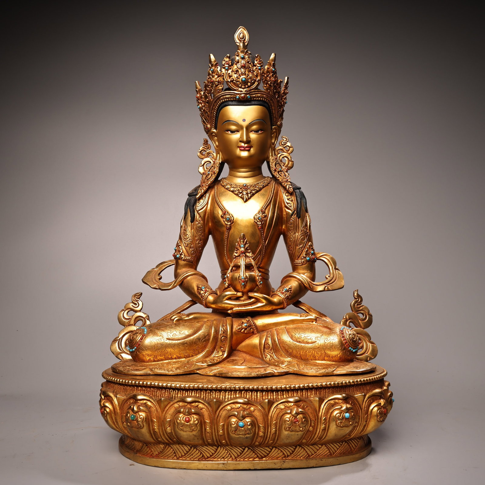 Old Collection Nepalese Handmade Solid Copper and Purple Copper Gilded Longevity Buddha Statue (1 of 20)
