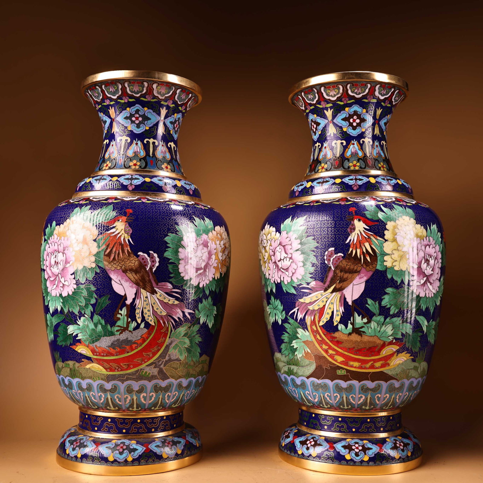 A Pair Old Collection Solid Copper and Purple Copper Gilded Cloisonne Enamel Vases (1 of 12)