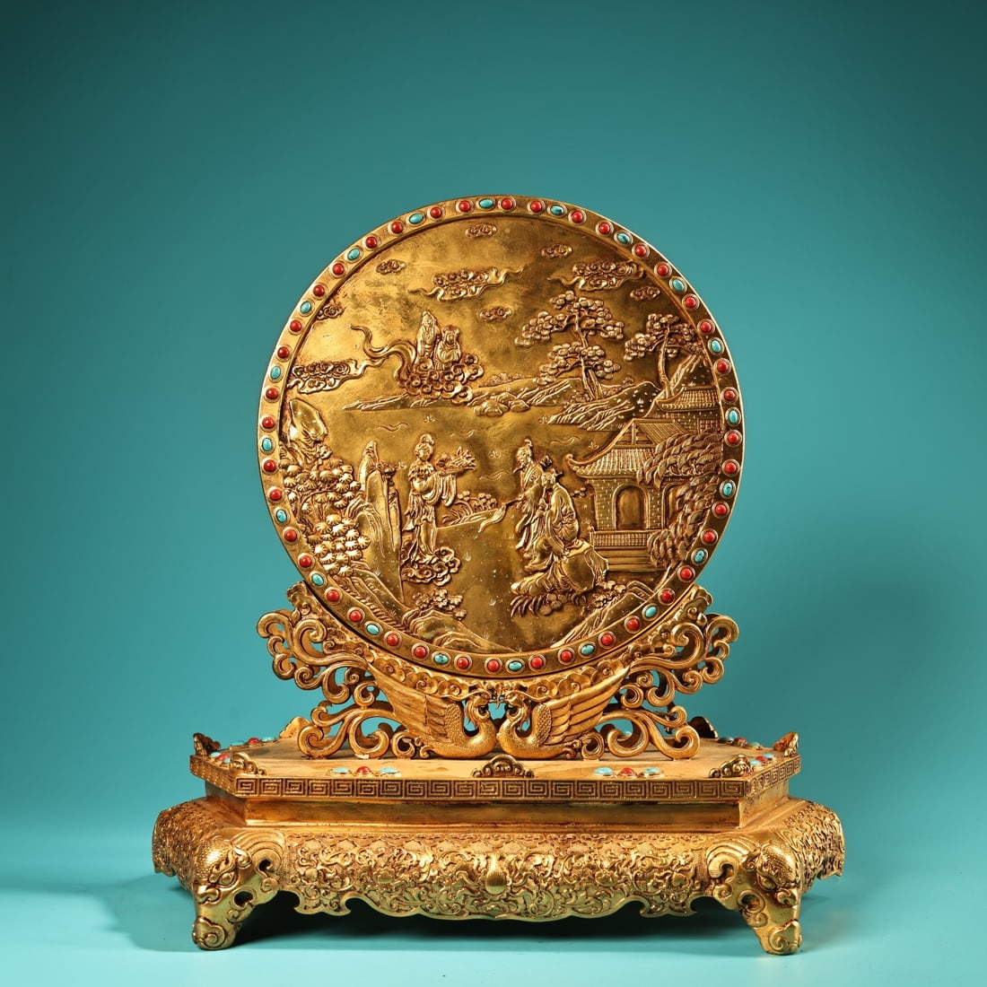 Rare Solid Copper High Relief Chiseled Gilded Eight Immortals Crossing the Sea Folding Screen (1 of 17)