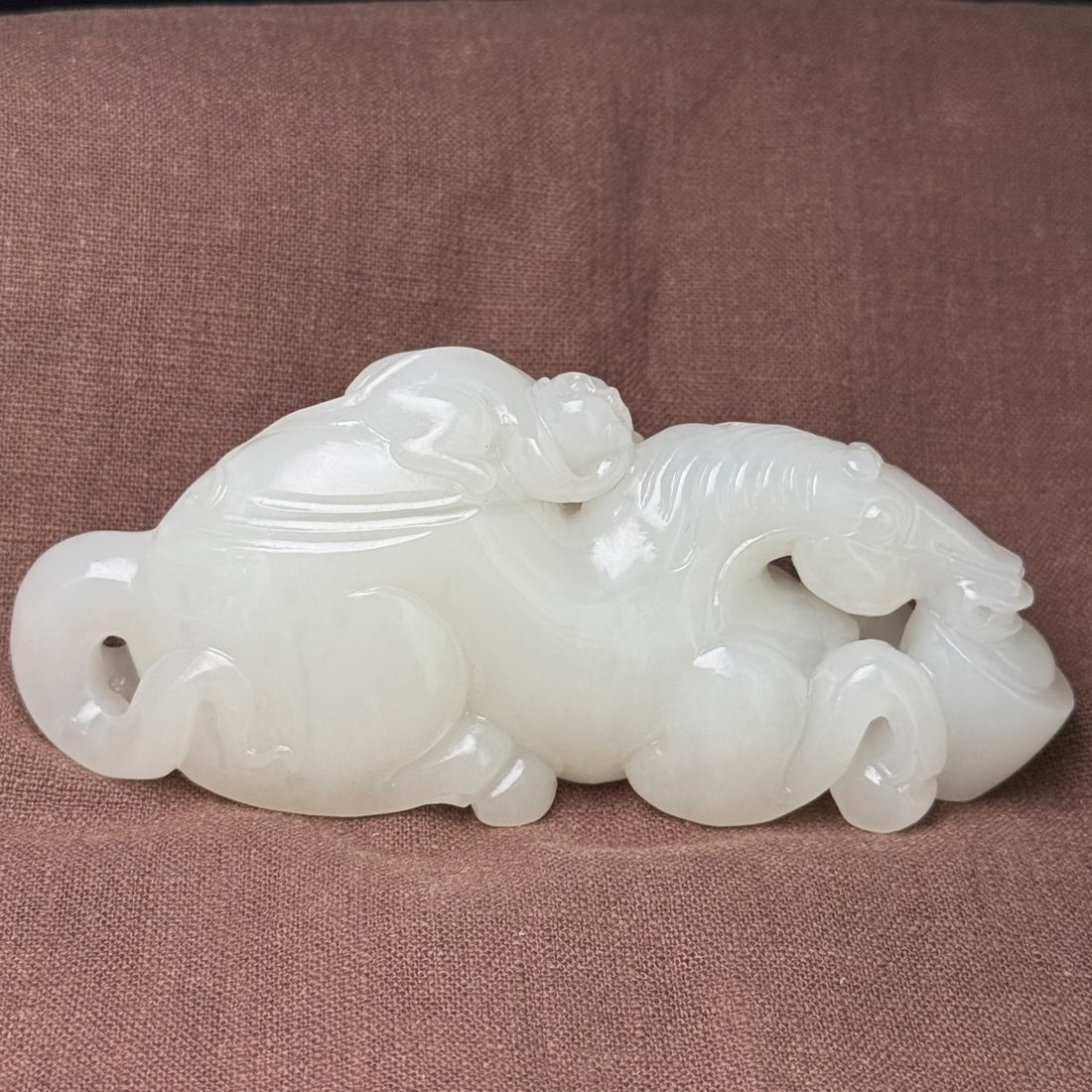Old Chinese Hetian White Jade Carved Horse and Monkey Group, Auspicious Motif (1 of 9)